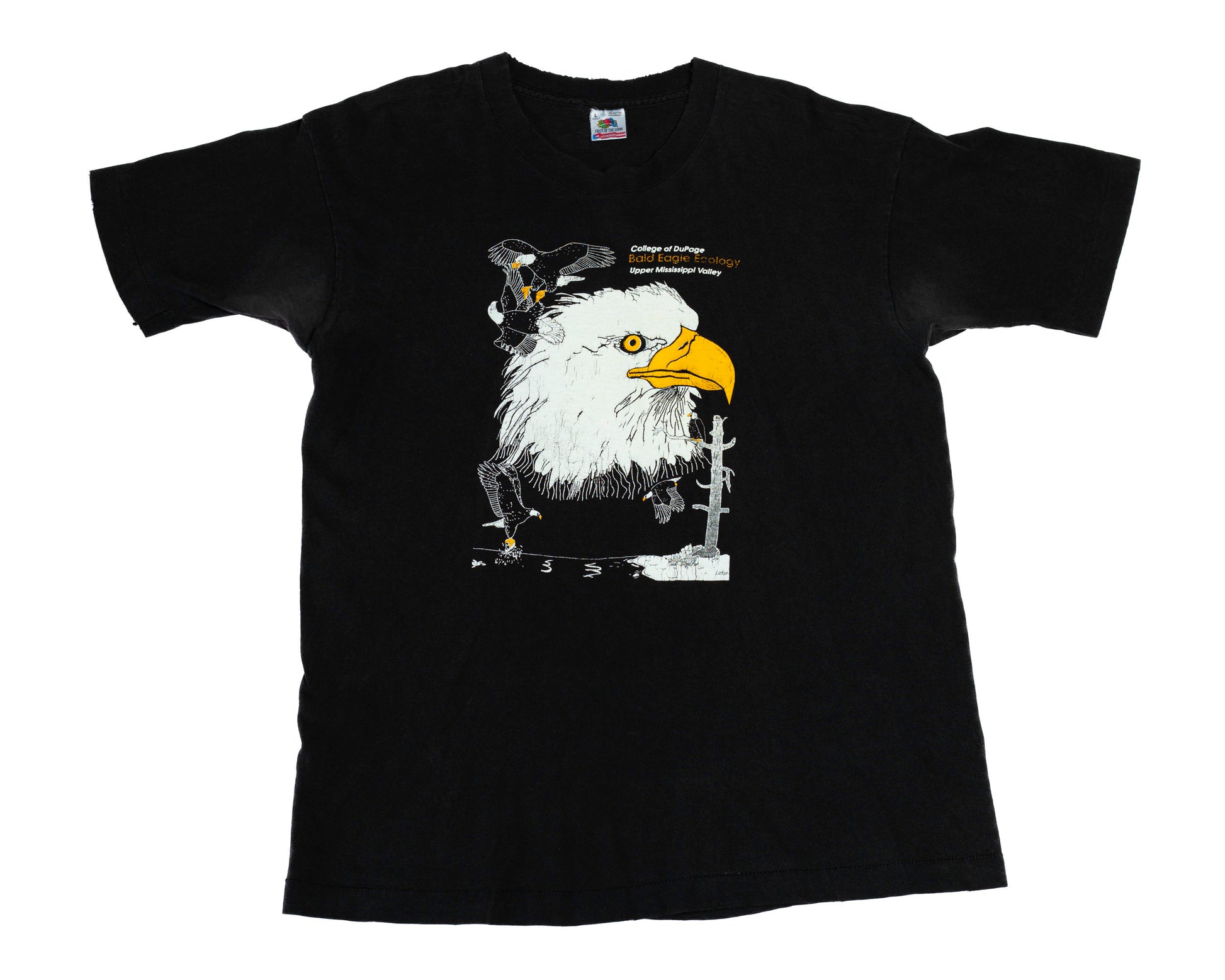 90s Bald Eagle Ecology T Shirt - Large | Vintage Black Graphic Animal Tee