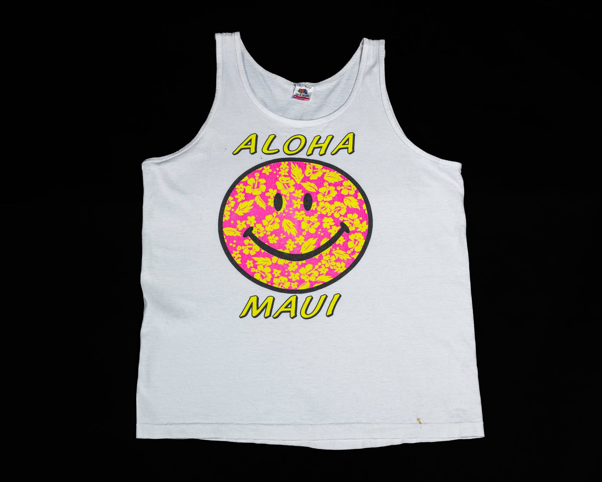80s Aloha Maui Hawaii Tank Top - Men's Medium, Women's Large | Vintage Smiley Face Graphic Tourist Muscle Tee