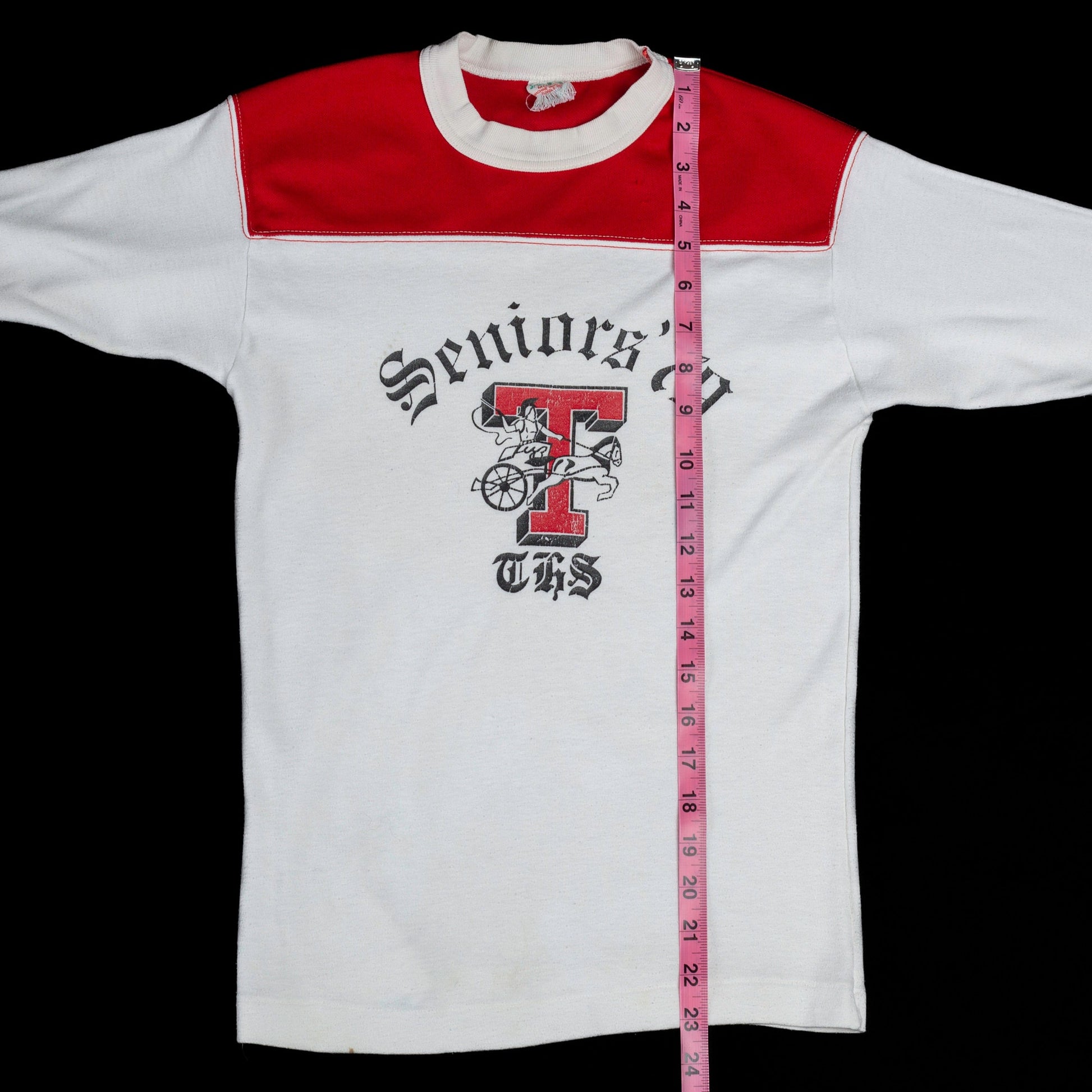 Vintage 1979 Senior Class Tee - Small | 70s White Red High School Mascot T Shirt