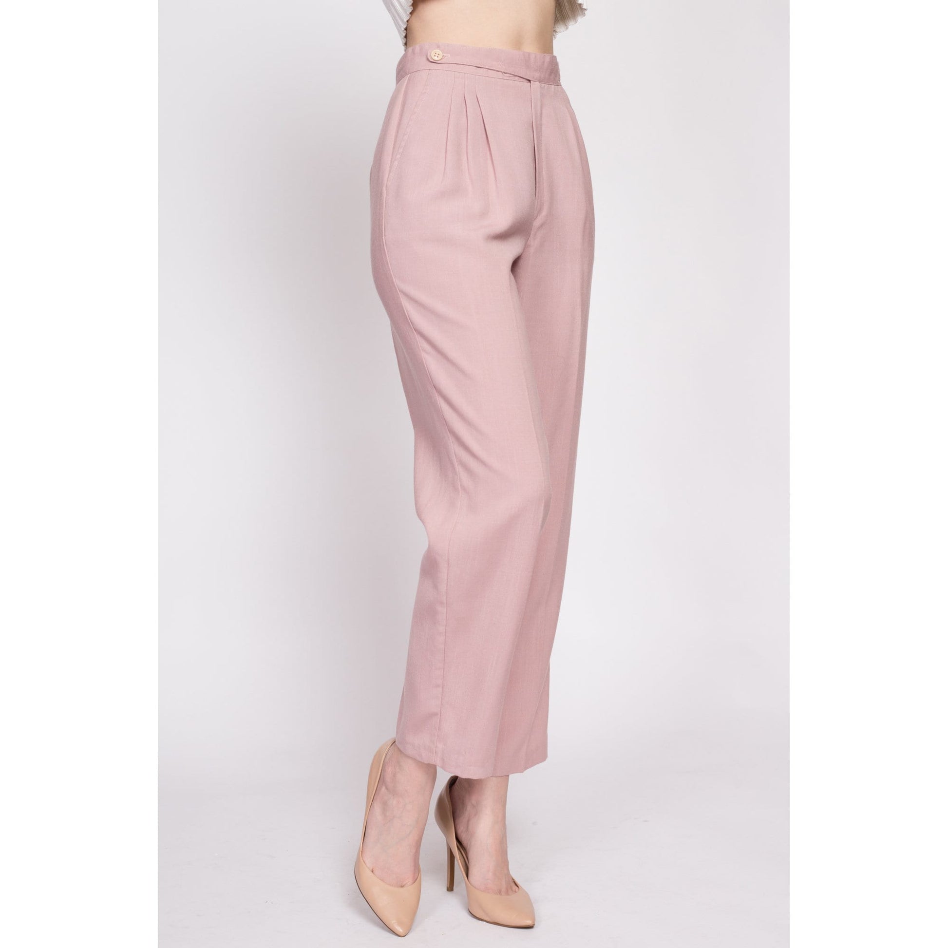 80s Dusty Lilac Purple Trousers - Petite Small, 25.5" | Vintage High Waisted Pleated Tapered Leg Pocket Pants