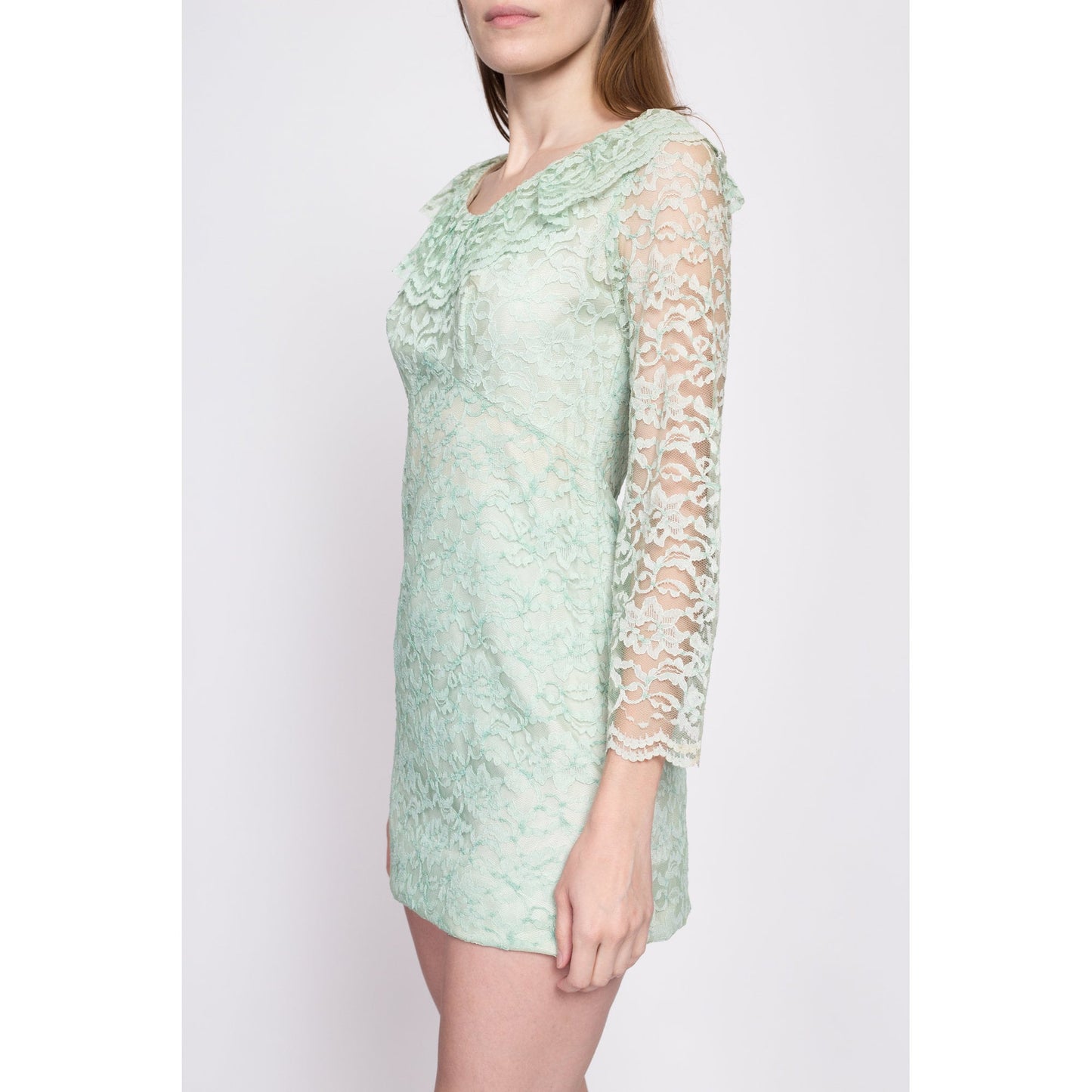 60s Mint Green Lace Micro Mini Dress, As Is - Extra Small Flying Apple Vintage 60s Mint Green Lace Micro Mini Dress, As Is - Extra Small Flying Apple Vintage