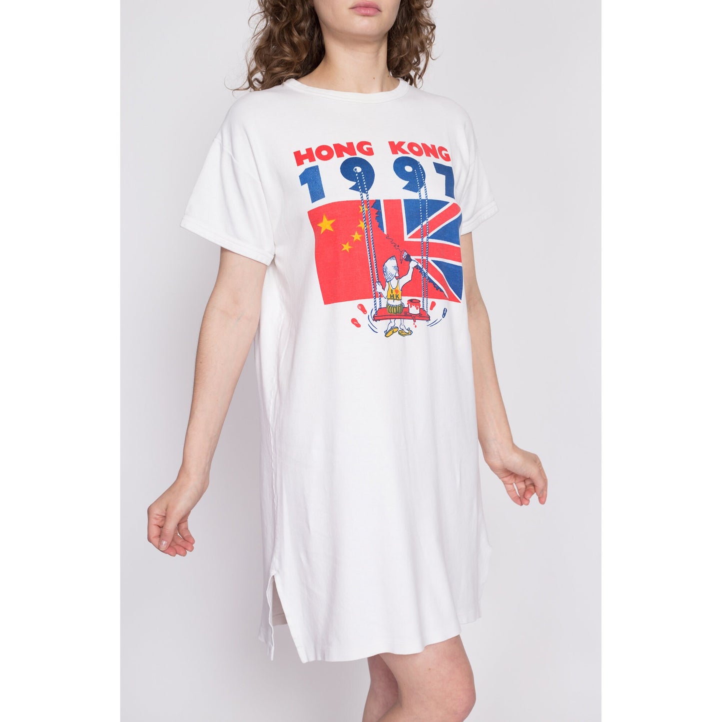 1997 Hong Kong Handover T Shirt Dress - One Size | Vintage 90s China Return Political Graphic Tee Sleep Shirt