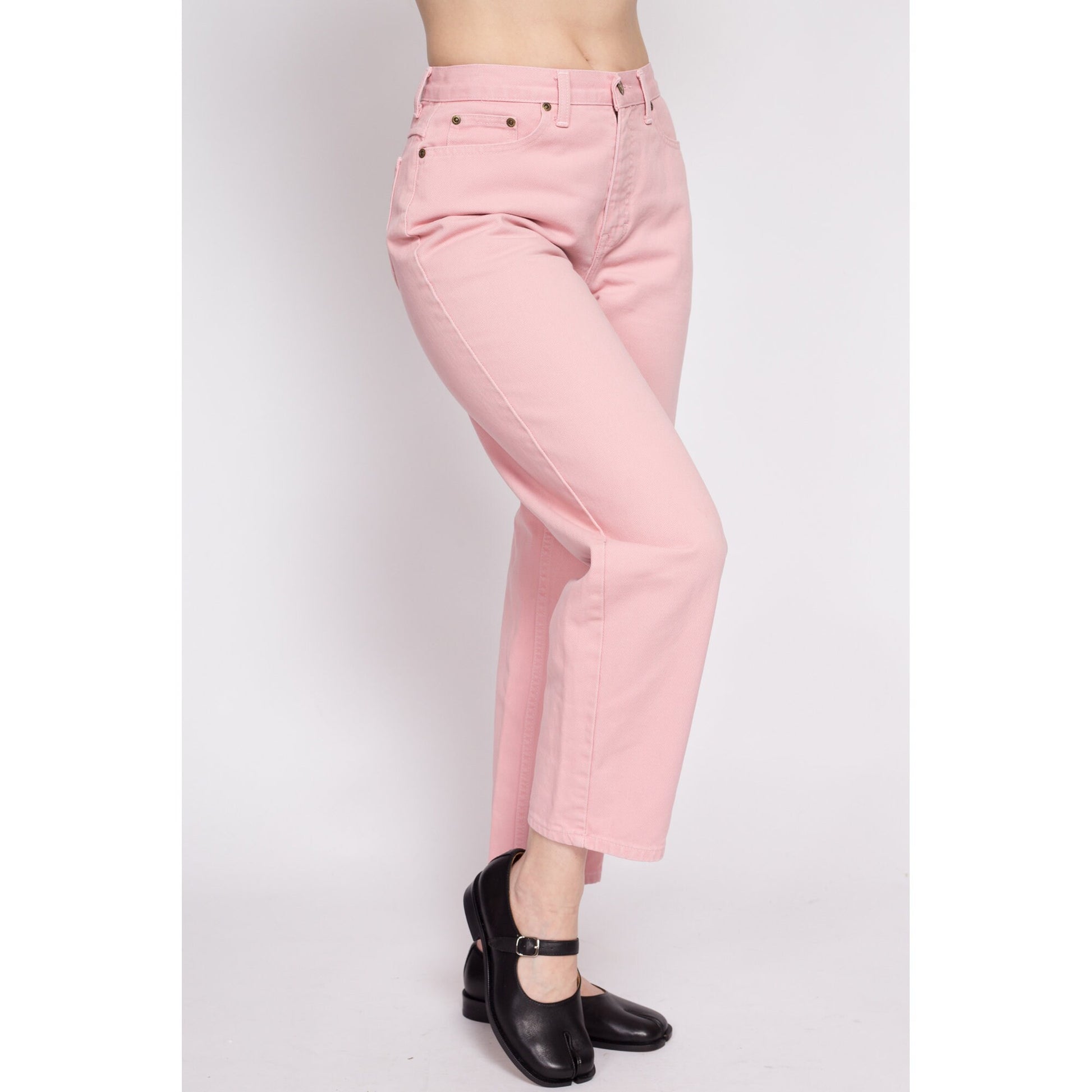 90s Blush Pink High Waisted Jeans - Petite Medium, 28.5" | Vintage Newport News Pastel Denim Tapered Leg Mom Jeans