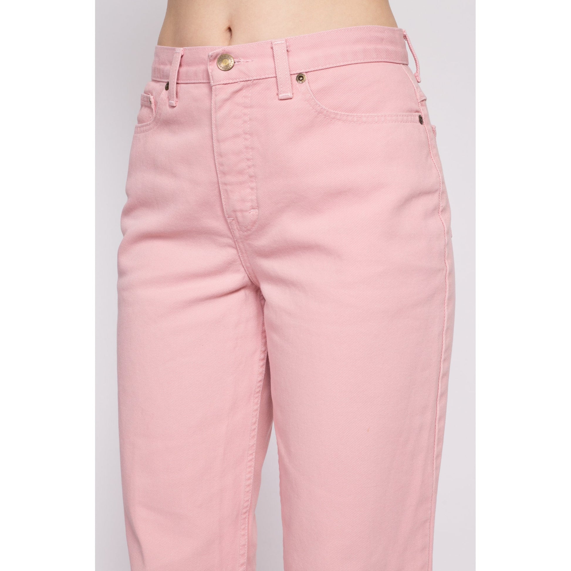 90s Blush Pink High Waisted Jeans - Petite Medium, 28.5" | Vintage Newport News Pastel Denim Tapered Leg Mom Jeans