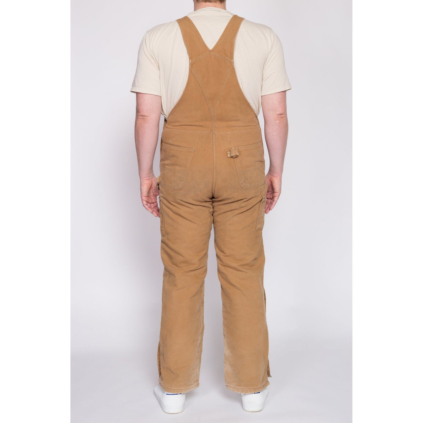 90s Carhartt Insulated Quilt Lined Distressed Overalls - 38x34 | Vintage Made In USA Tan Workwear Jumpsuit