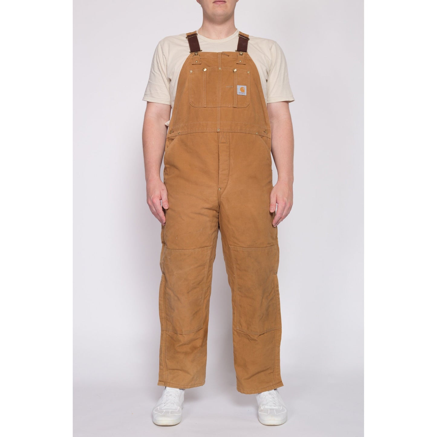 Vintage Carhartt Insulated Quilt Lined Overalls - 44x31 | 90s Y2K Duck Canvas Tan Workwear Jumpsuit