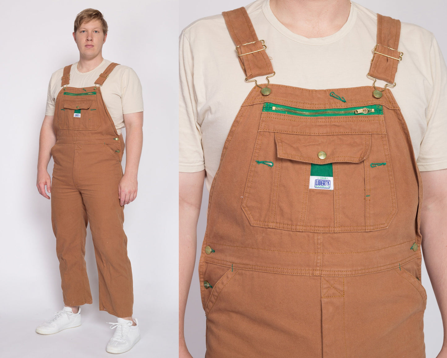 Vintage Liberty Tan Canvas Overalls - 38x30 | 90s Y2K Workwear Jumpsuit