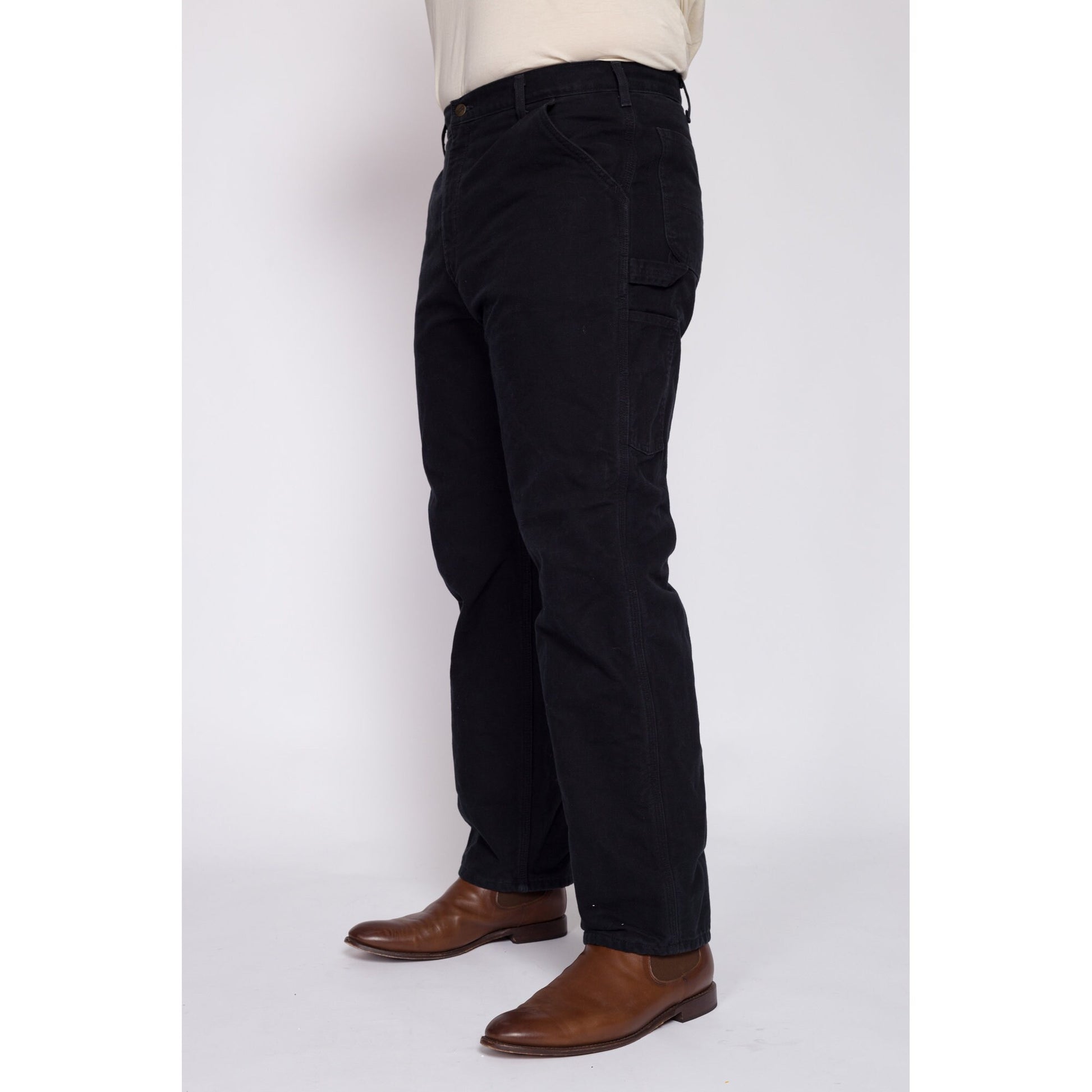90s Carhartt Black Flannel Lined Workwear Pants - 38x32 | Vintage Utility Straight Leg Duck Canvas Dungarees