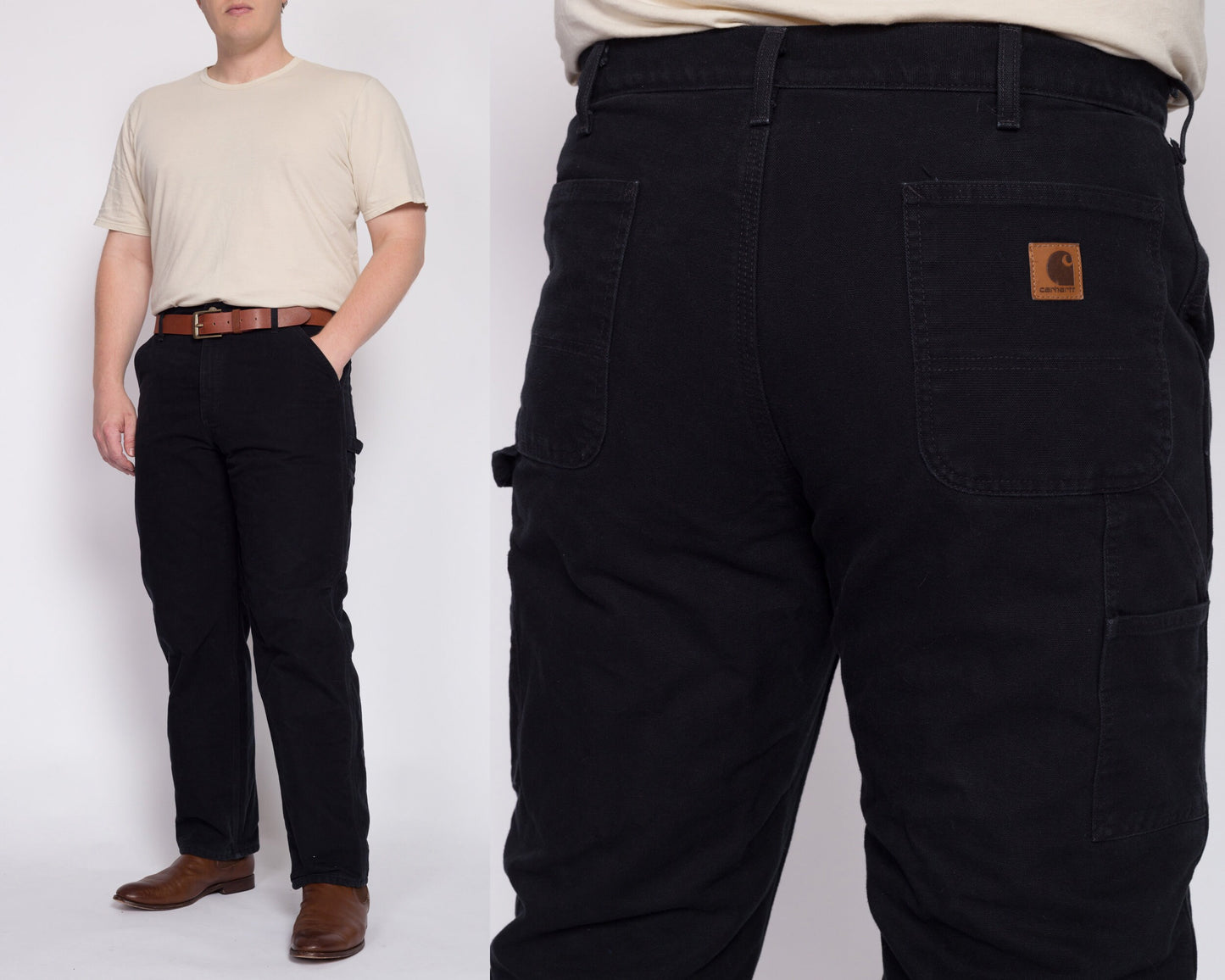 90s Carhartt Black Flannel Lined Workwear Pants - 38x32 | Vintage Utility Straight Leg Duck Canvas Dungarees