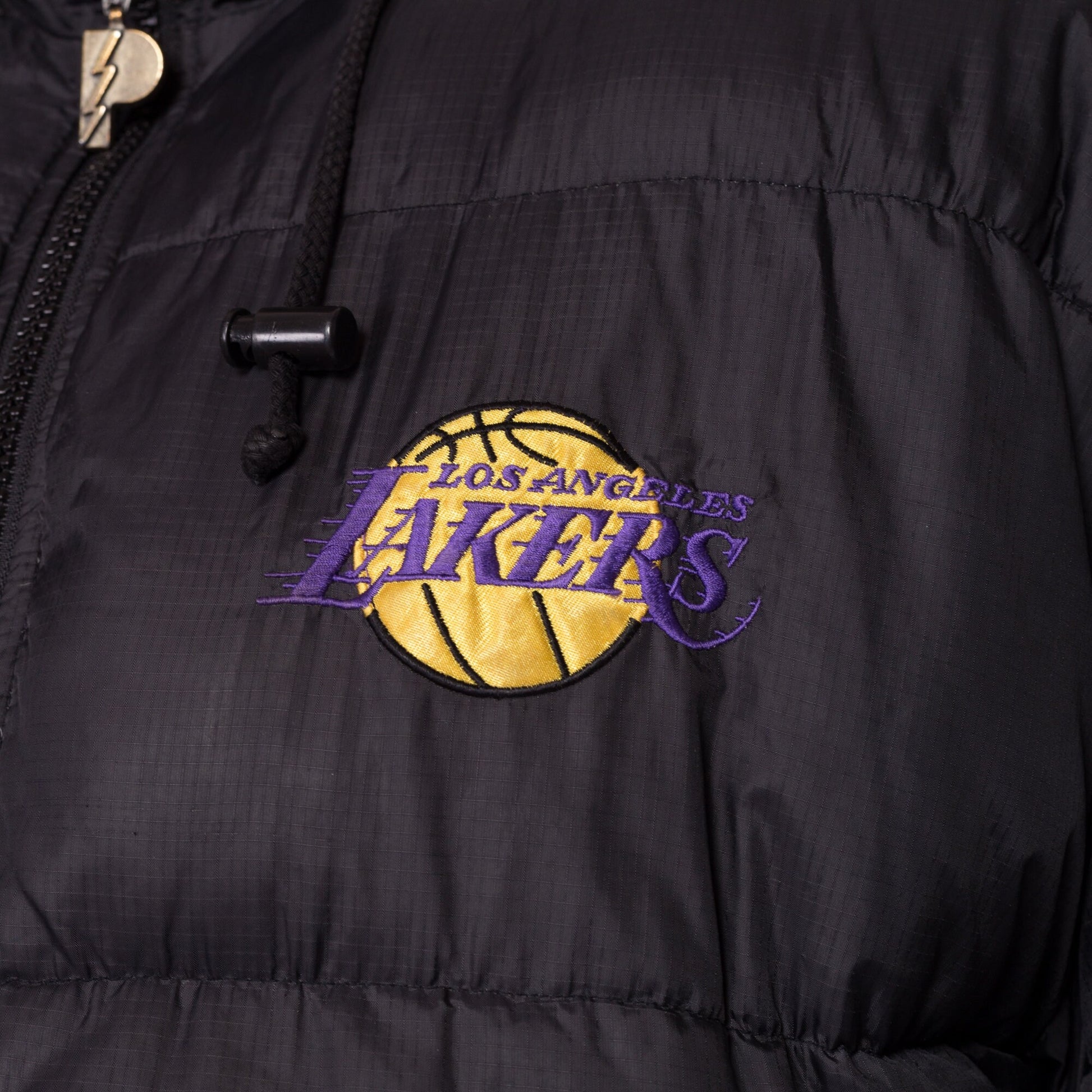 90s LA Lakers Pro Player Down Feather Puffer Jacket - Men's XL | Los Angeles NBA Basketball Black Puffy Coat