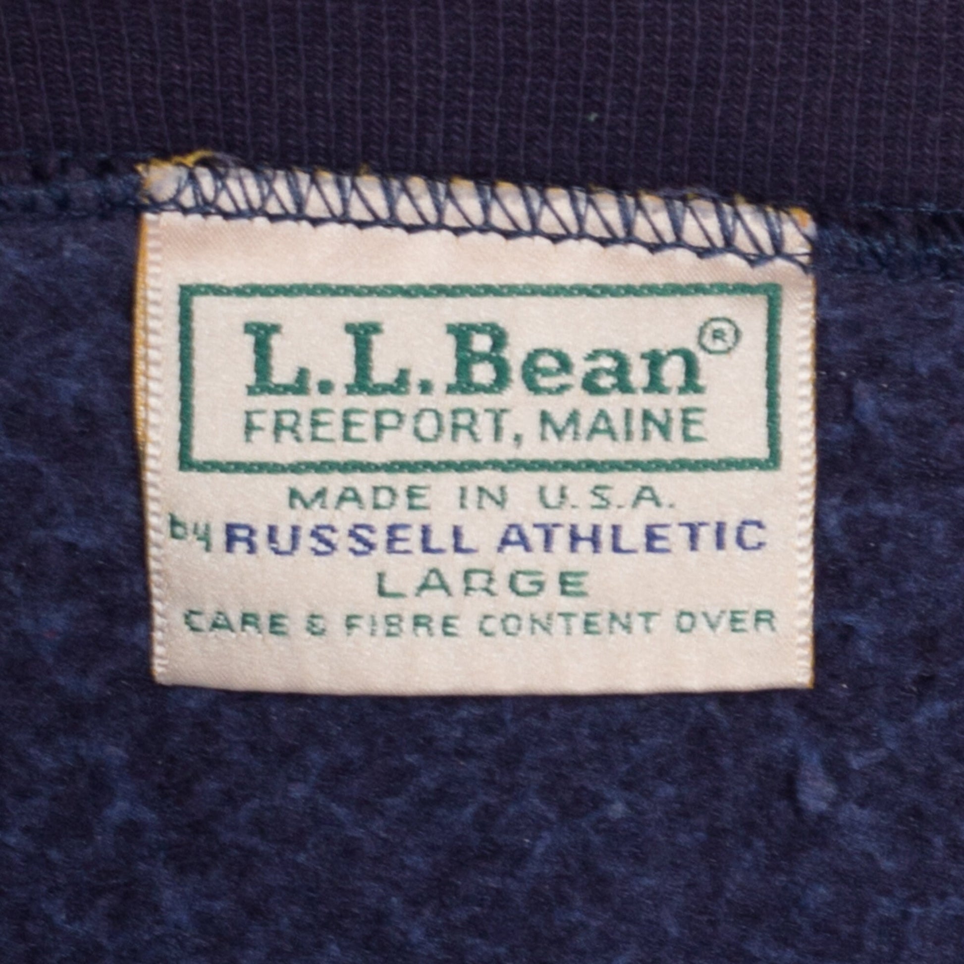90s L.L. Bean x Russell Athletic Navy Blue V Stitch Sweatshirt - Men's Large | Vintage Unisex Plain Cotton Blend Blank Crewneck Pullover
