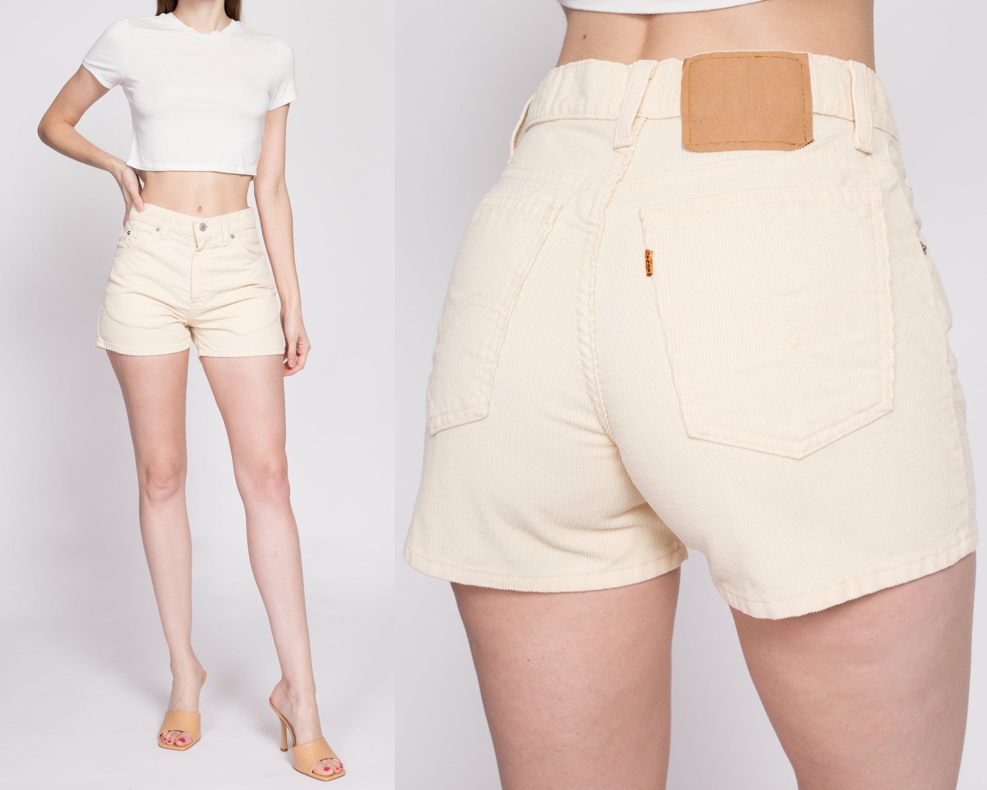 90s Levis Yellow Corduroy Shorts - Small | Vintage High Waisted Retro Orange Tab Shorts