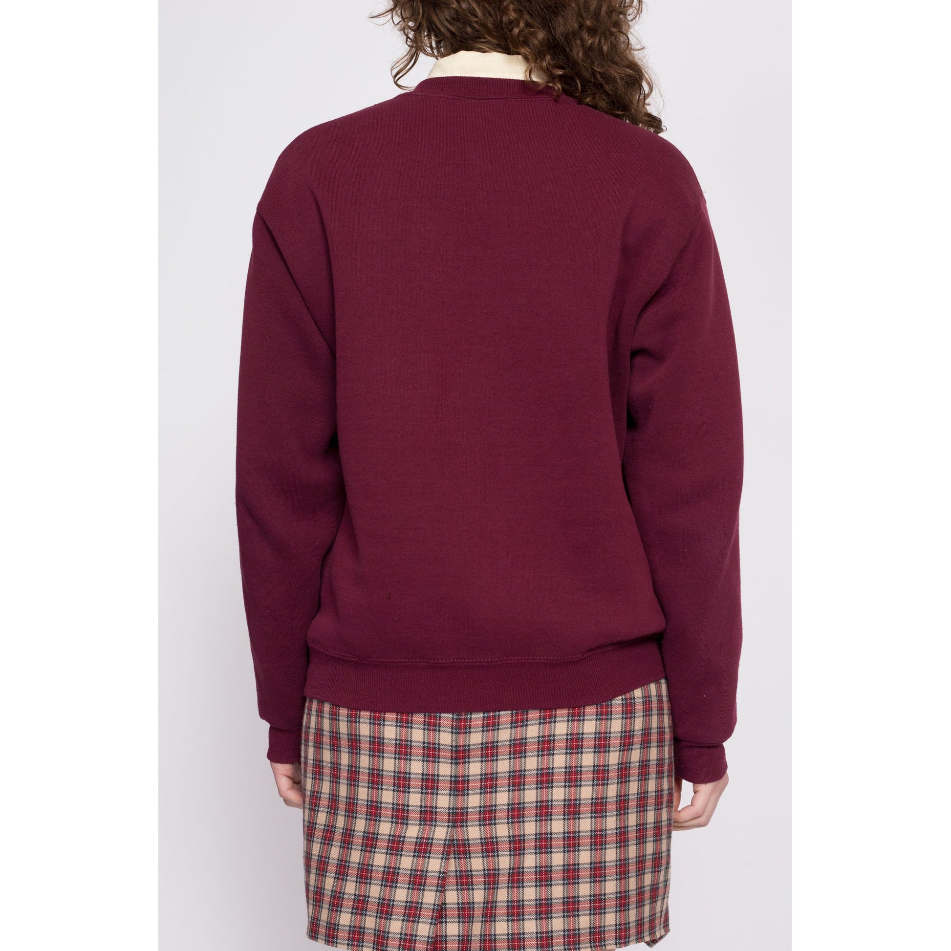 90s Wine Red Crewneck Sweatshirt - Men's Medium, Women's Large | Vintage Unisex Plain Cotton Blend Blank Pullover
