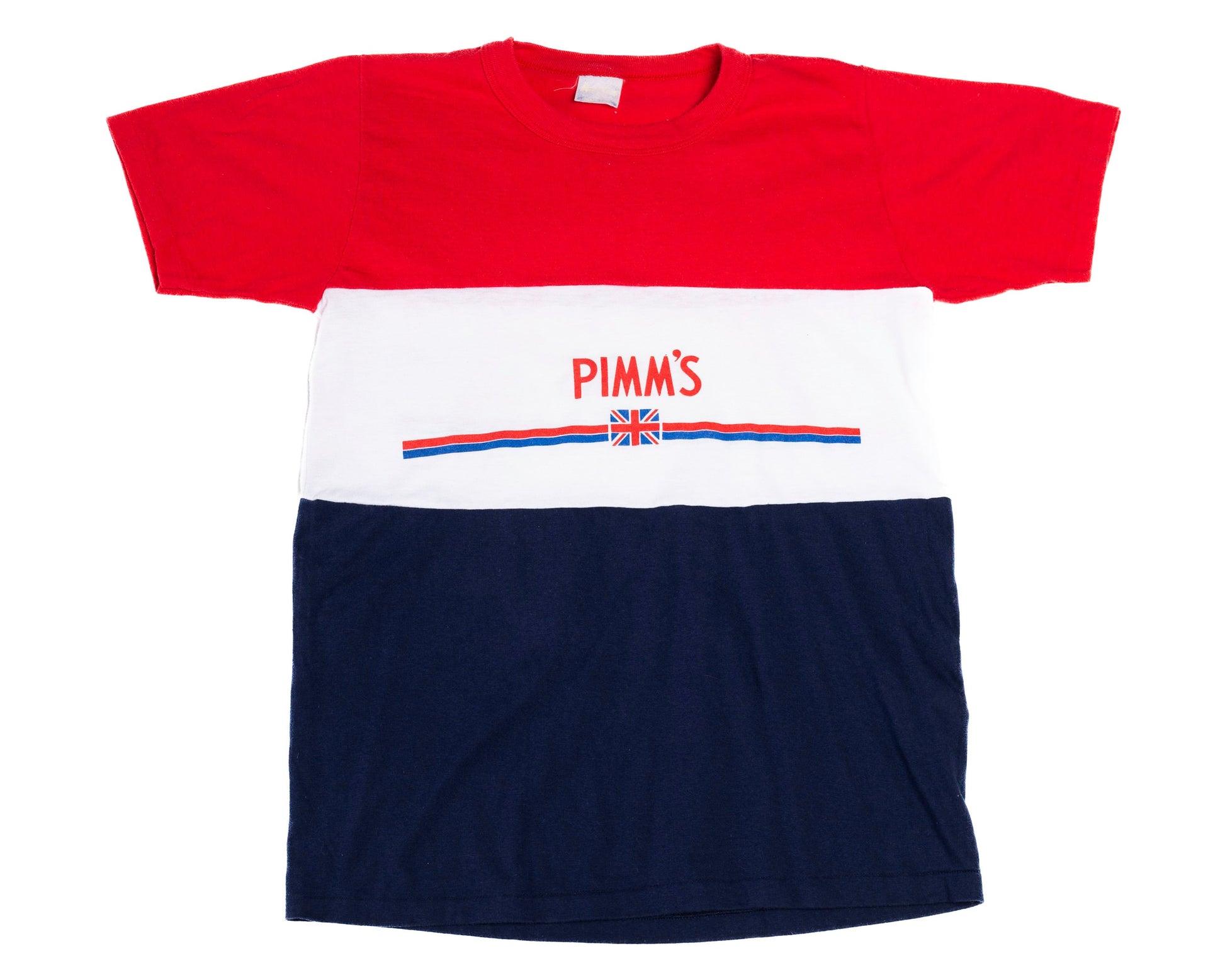 80s Pimm's Liqueur T Shirt - Medium | Vintage Union Jack Alcohol Brand Graphic Tee