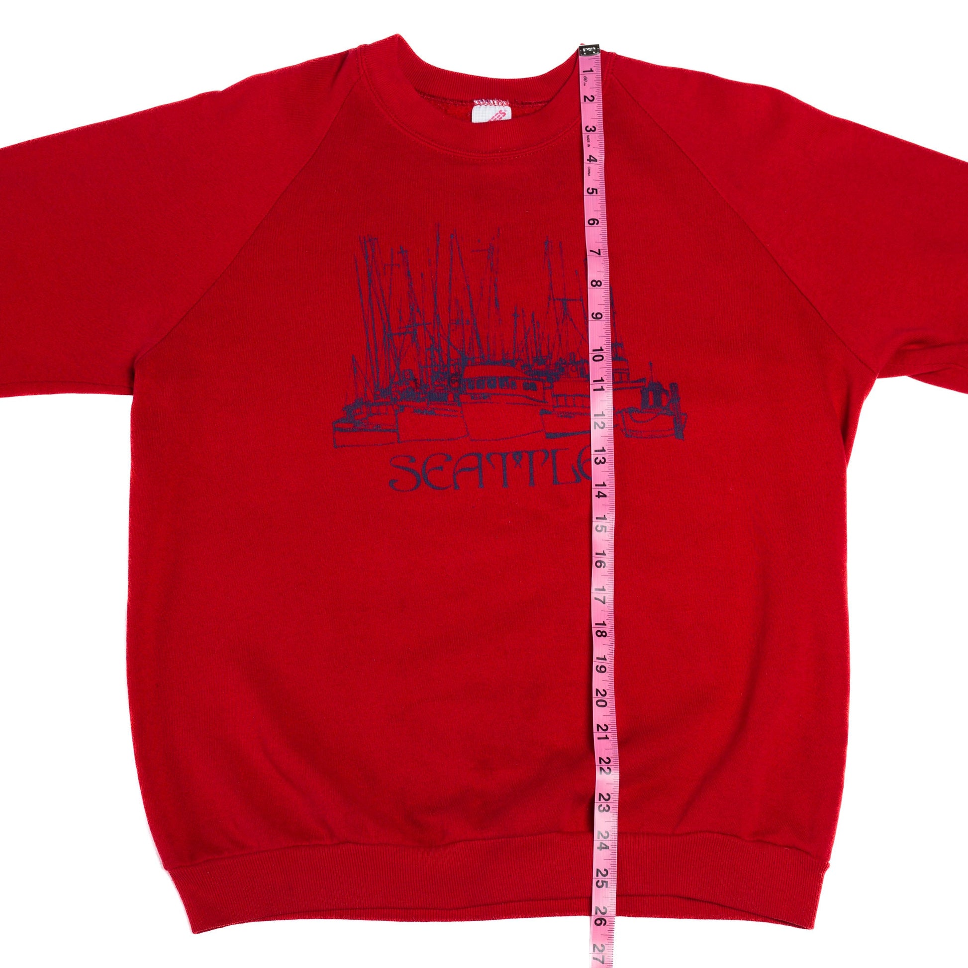 80s 90s Seattle Sailboat Sweatshirt - Men's Medium, Women's Large | Vintage Red Harbor Graphic Raglan Sleeve Tourist Crewneck