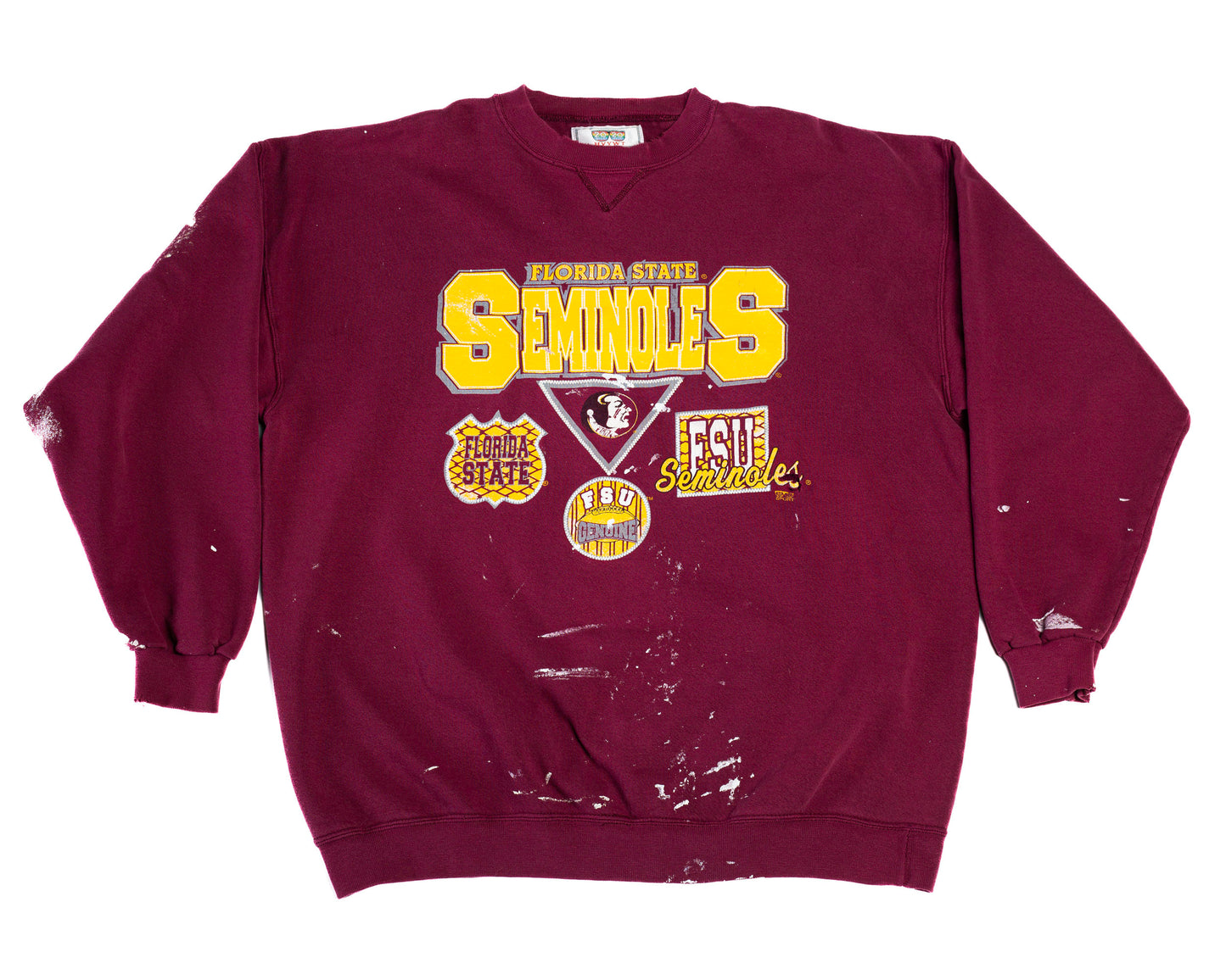 90s Florida State Seminoles Distressed Sweatshirt - Men's XL | Vintage FSU College Sports Paint Splattered Graphic Crewneck
