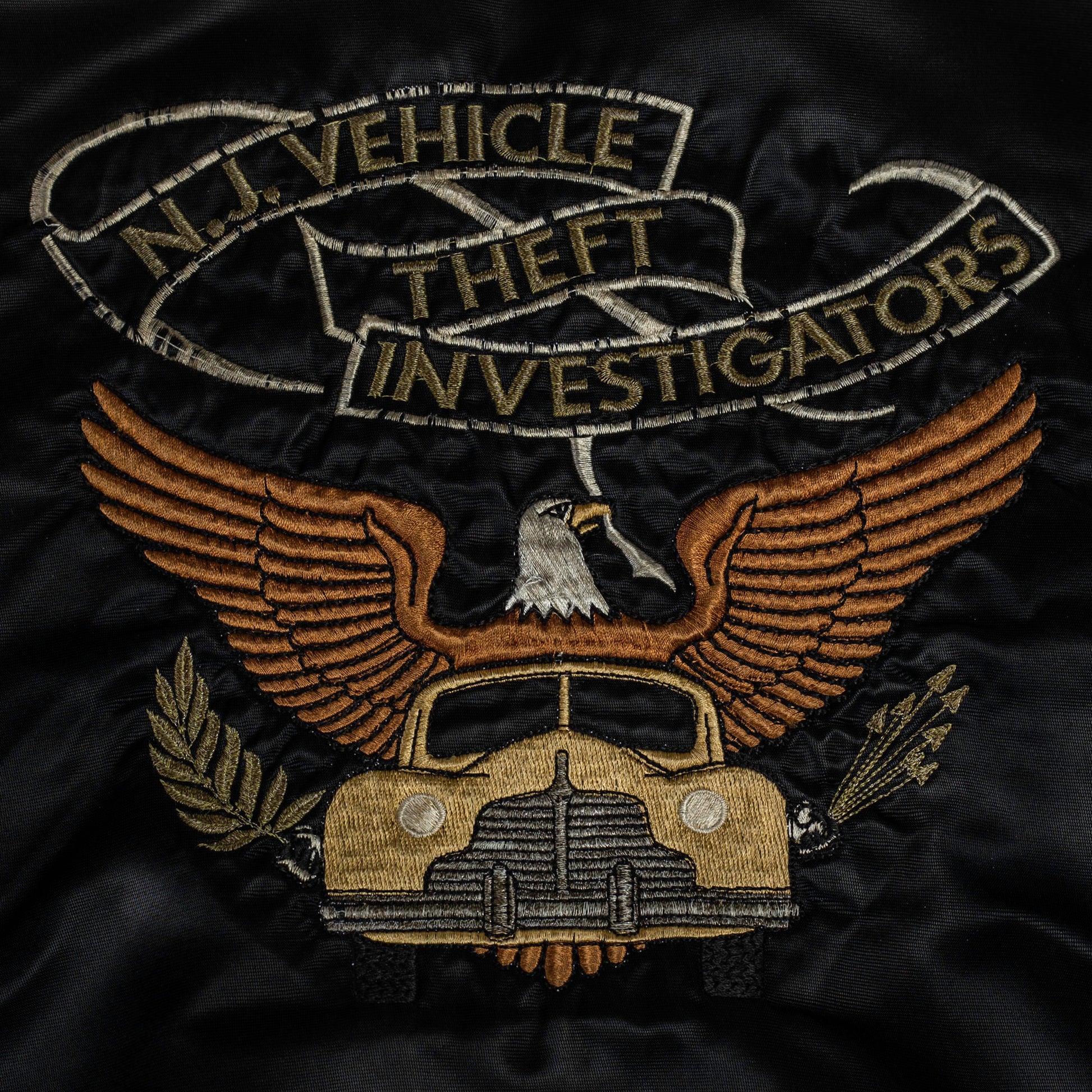 80s Vehicle Theft Investigation Satin Bomber - Men's Large | Vintage New Jersey Police Detective Windbreaker Jacket