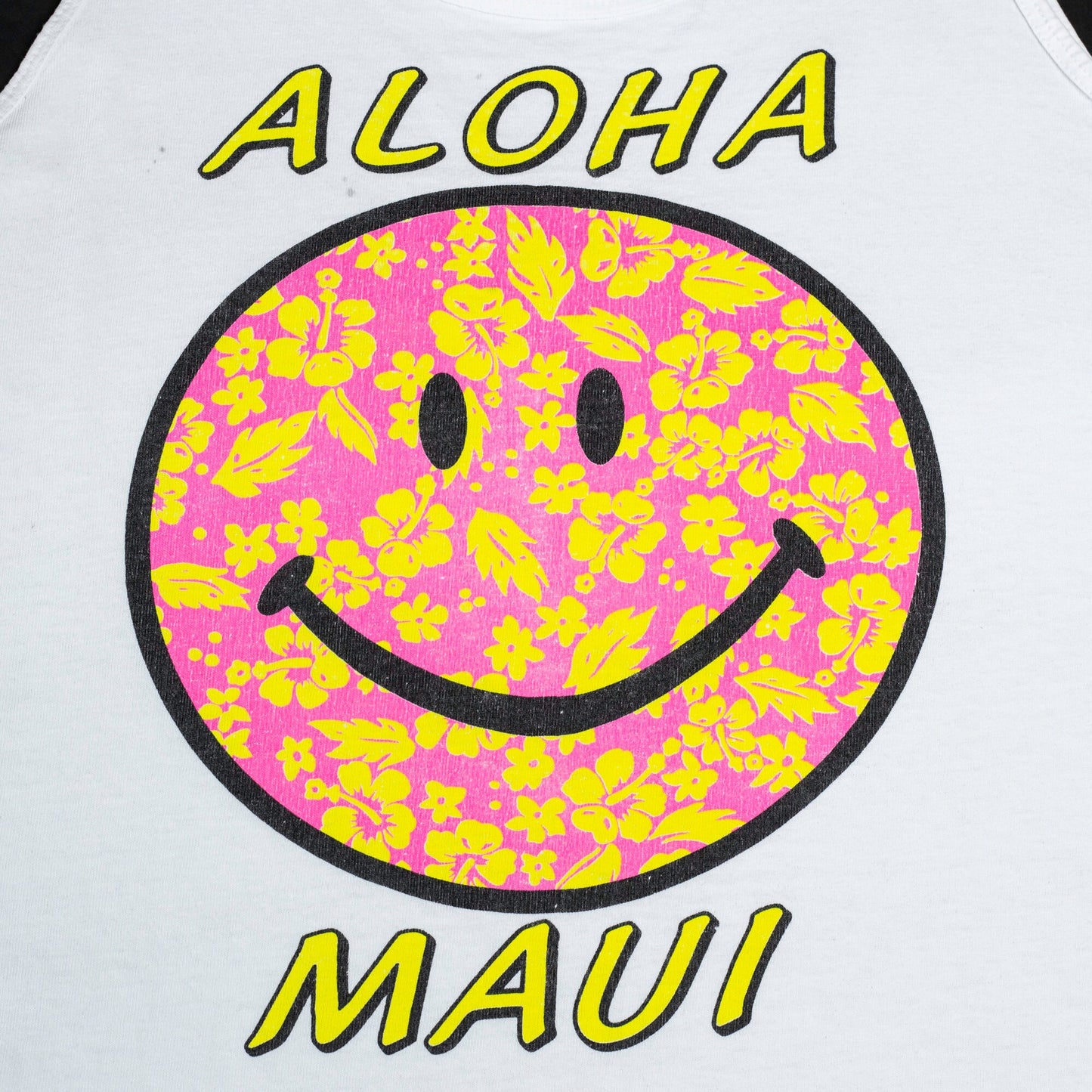 80s Aloha Maui Hawaii Tank Top - Men's Medium, Women's Large | Vintage Smiley Face Graphic Tourist Muscle Tee