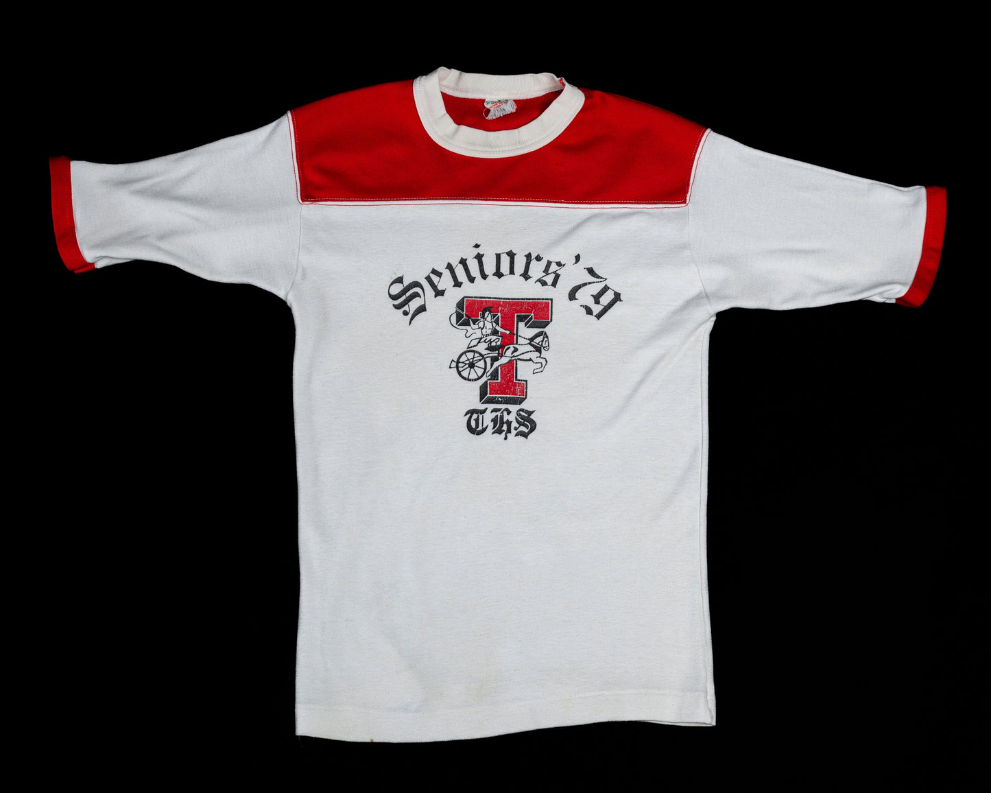 Vintage 1979 Senior Class Tee - Small | 70s White Red High School Mascot T Shirt