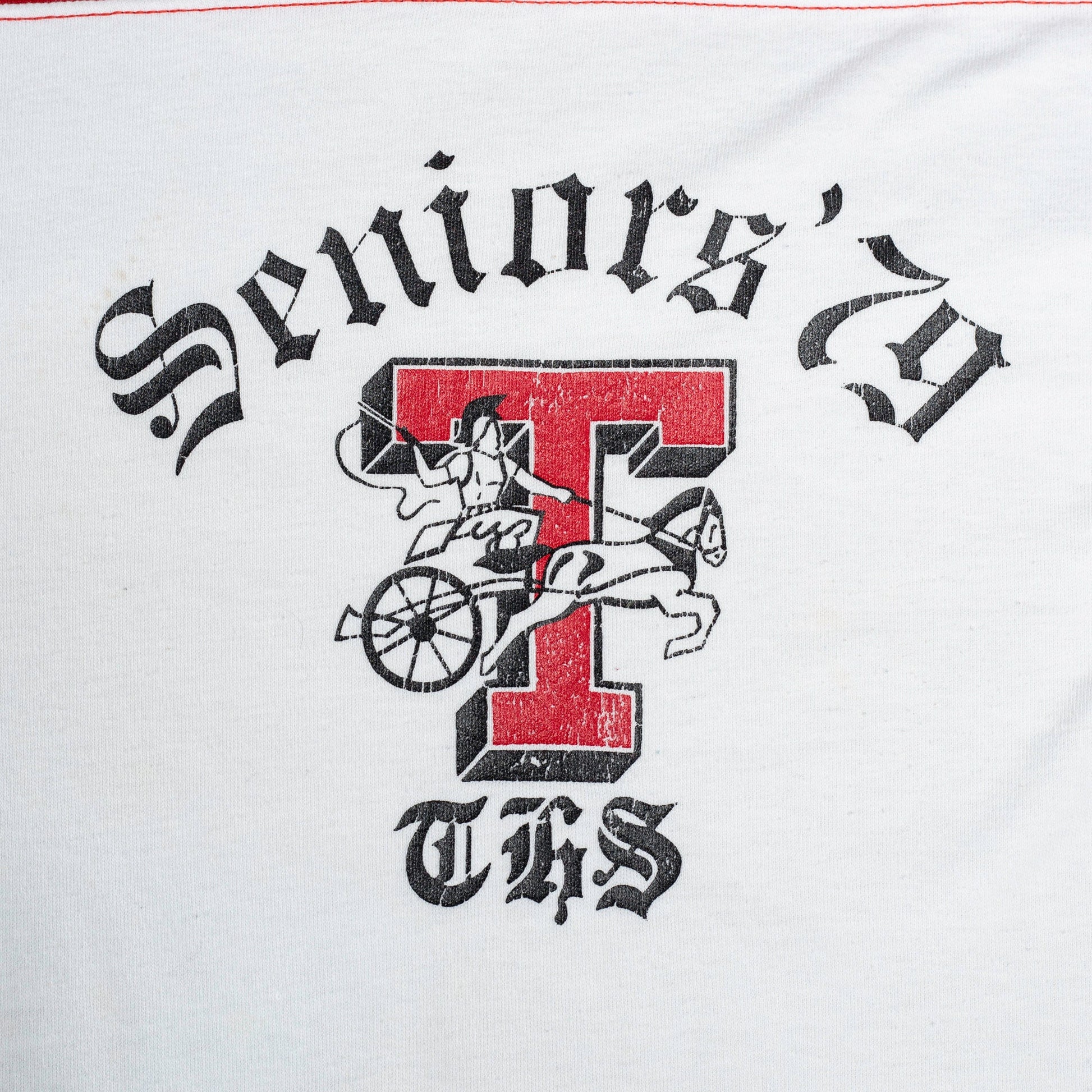 Vintage 1979 Senior Class Tee - Small | 70s White Red High School Mascot T Shirt