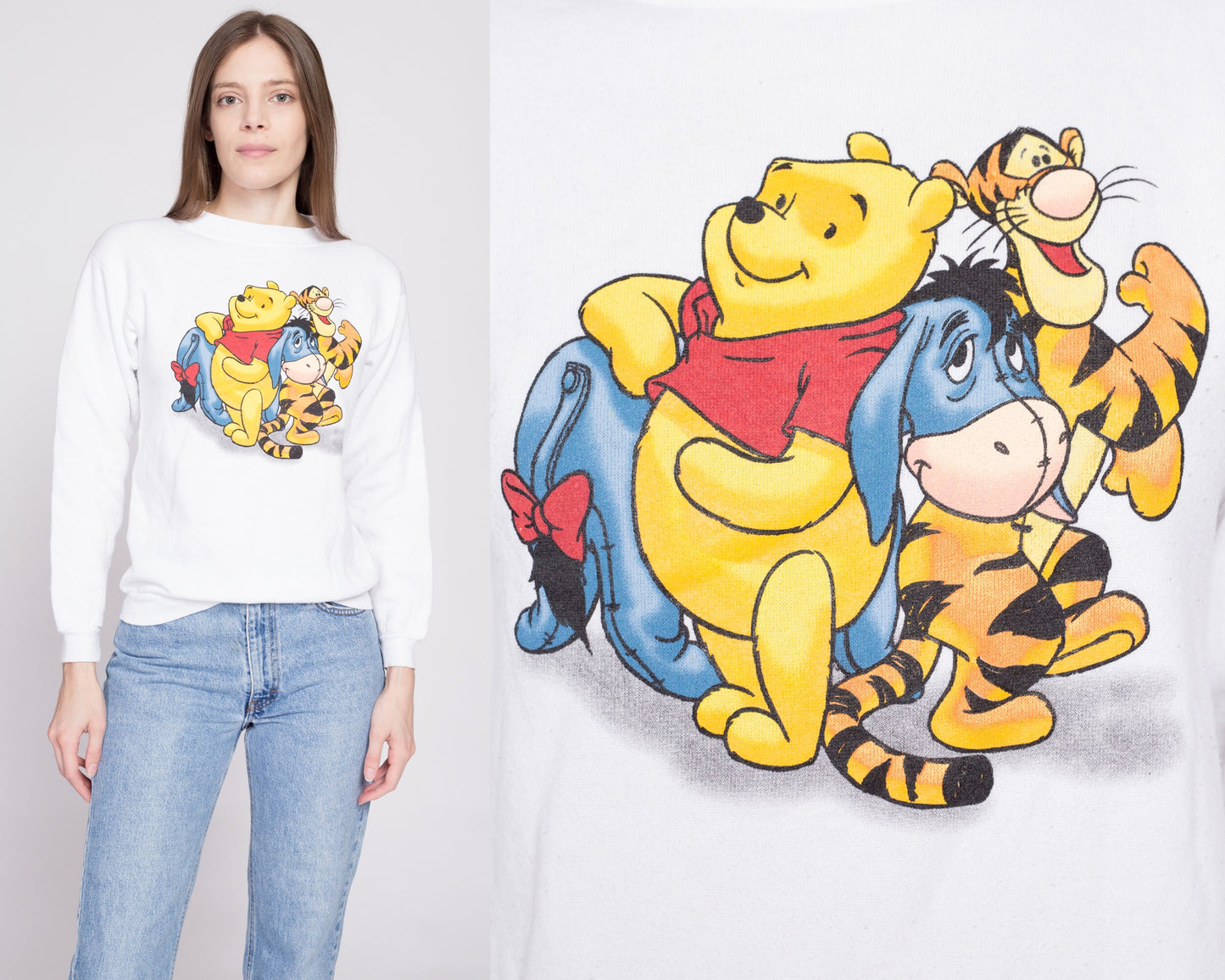 90s Winnie The Pooh & Friends Sweatshirt - Extra Small | Vintage White Disney Jerry Leigh Cartoon Graphic Crewneck