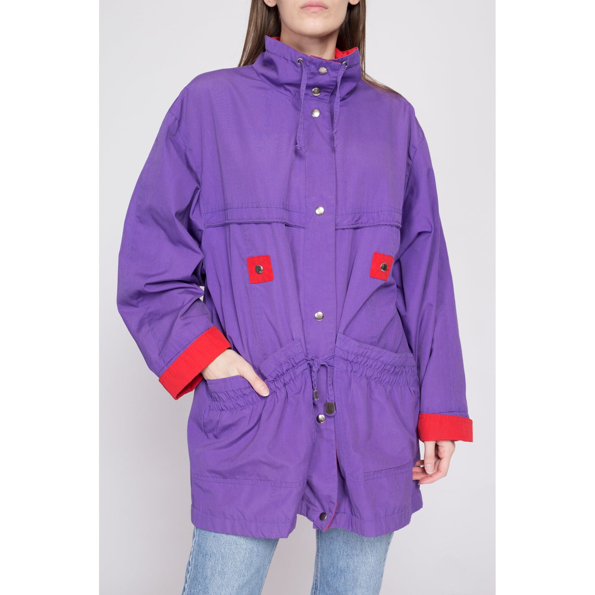 80s Current Seen Oversize Color Block Jacket - Medium | Vintage Streetwear Snap Up Long Windbreaker