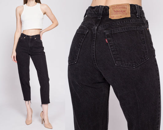 Vintage Levis 512 Black High Waisted Jeans - Extra Small | 80s 90s Made In USA Slim Denim Pants Tapered Leg Mom Jeans