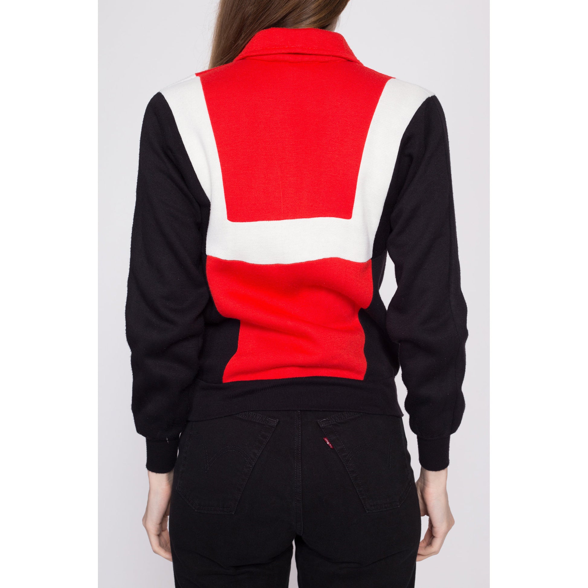 80s Color Block Track Jacket - Extra Small | Vintage Red Black Retro Zip Up Sweatshirt