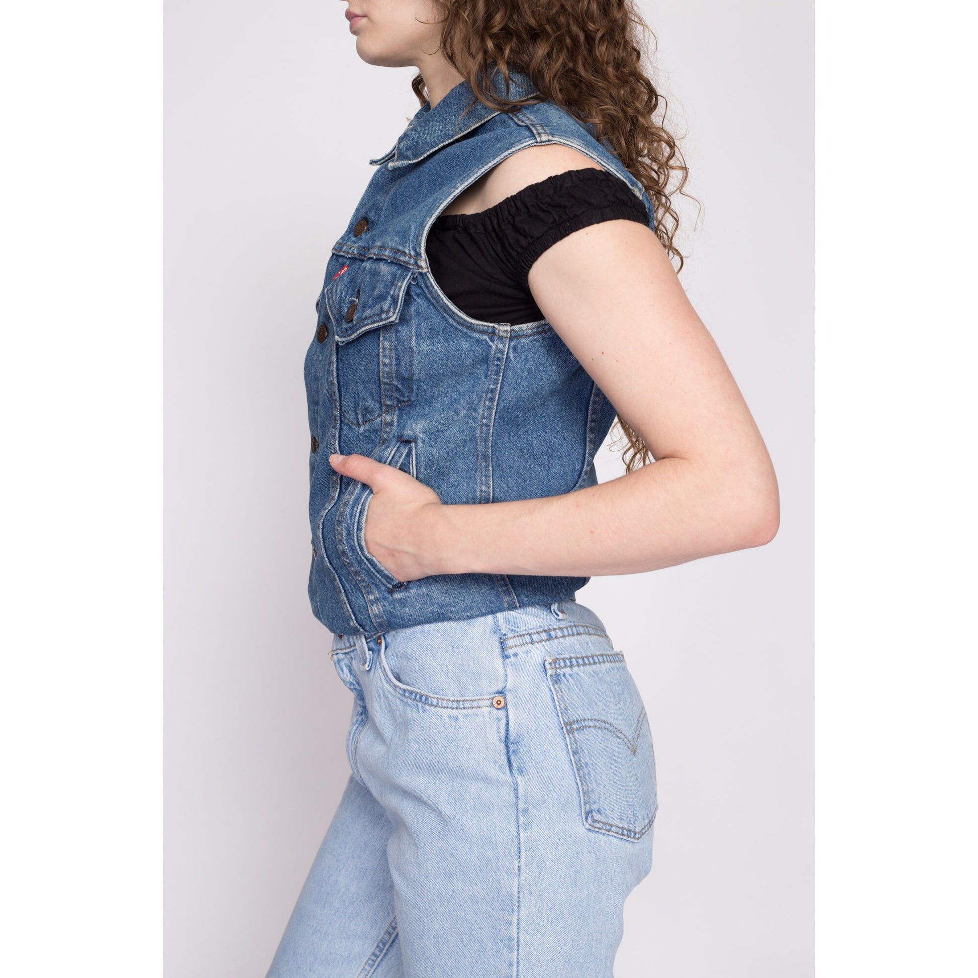 80s Levi's Denim Harley Davidson Vest - XS to Small | Vintage Sleeveless Biker Jacket