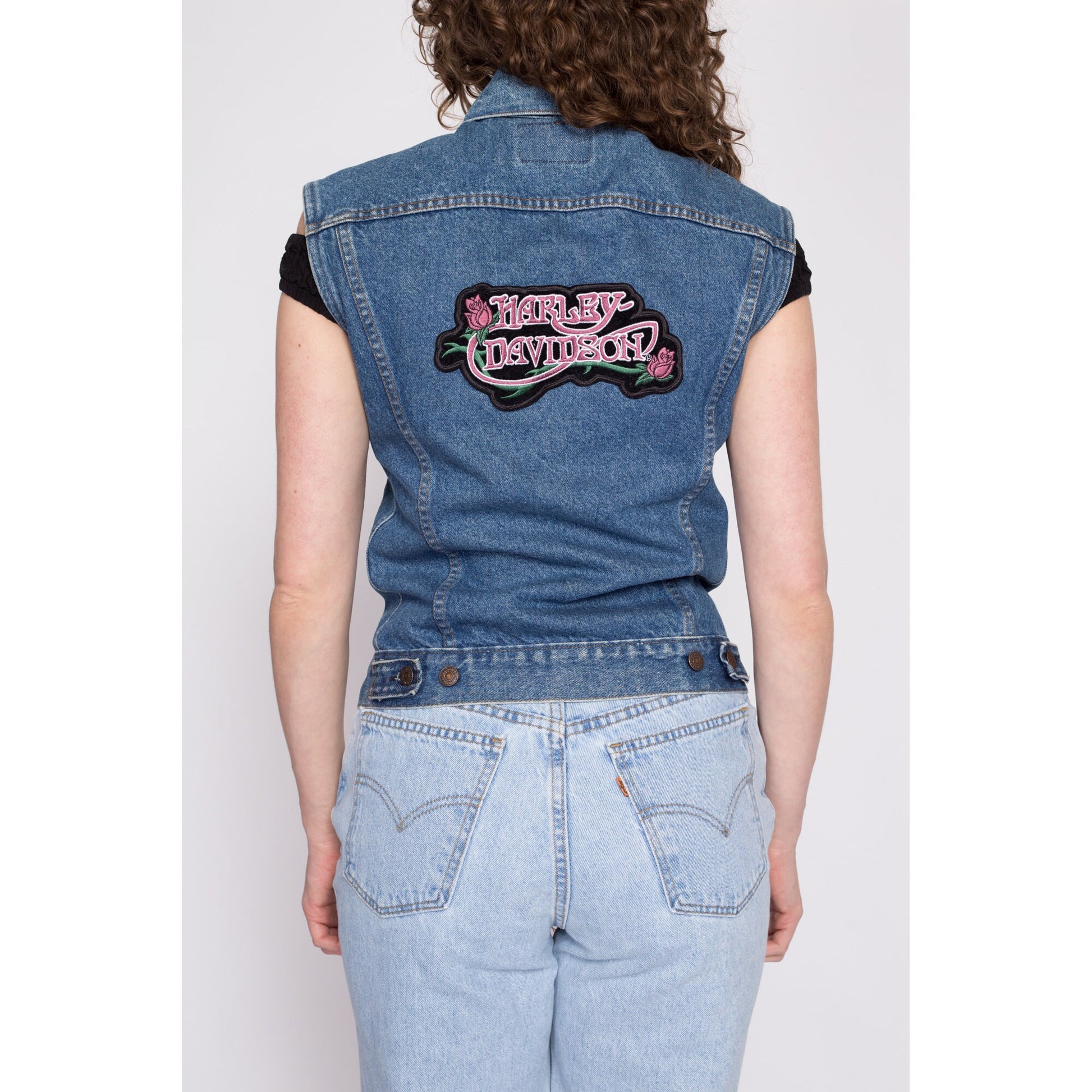 80s Levi's Denim Harley Davidson Vest - XS to Small | Vintage Sleeveless Biker Jacket