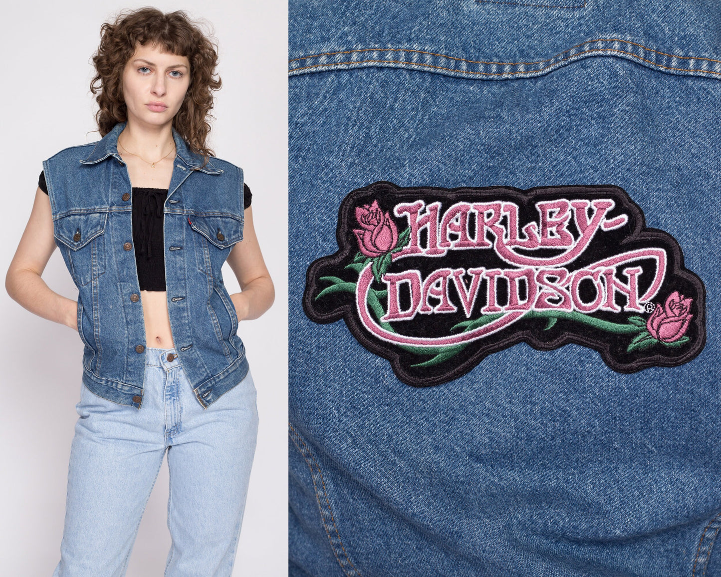 80s Levi's Denim Harley Davidson Vest - XS to Small | Vintage Sleeveless Biker Jacket