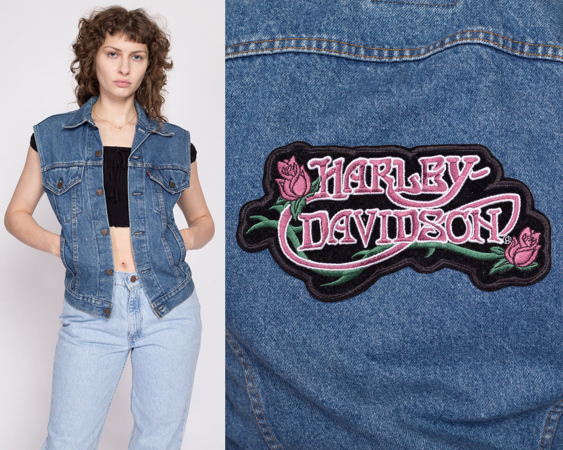 80s Levi's Denim Harley Davidson Vest - XS to Small | Vintage Sleeveless Biker Jacket