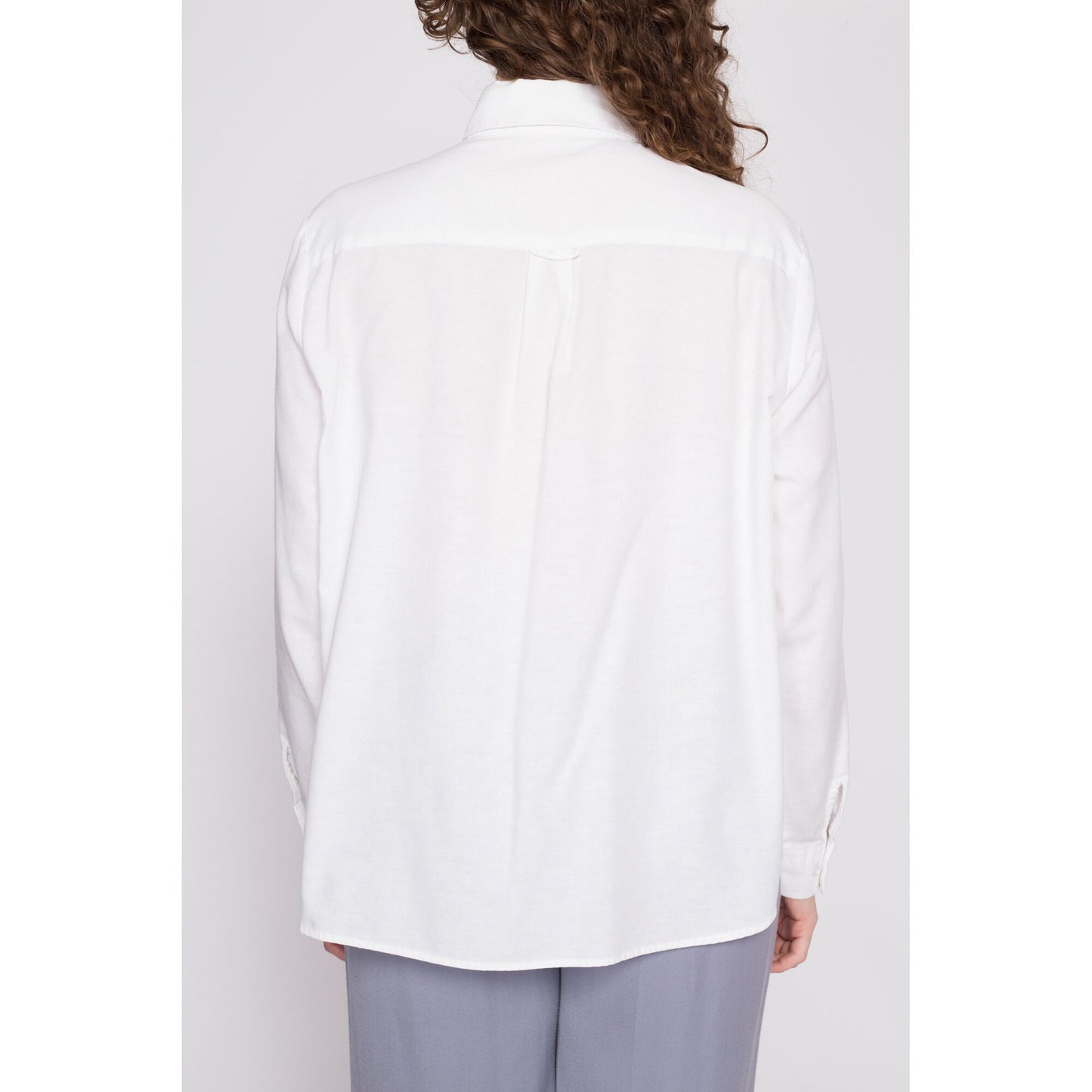 80s Minimalist White Button Up Shirt - Extra Large | Vintage Cotton Blend Long Sleeve Collared Top