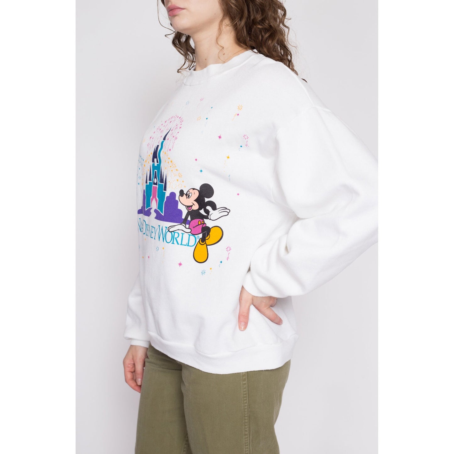 90s Walt Disney World Fireworks Sweatshirt - Men's Large, Women's XL | Vintage Mickey Mouse Graphic Cartoon Crewneck