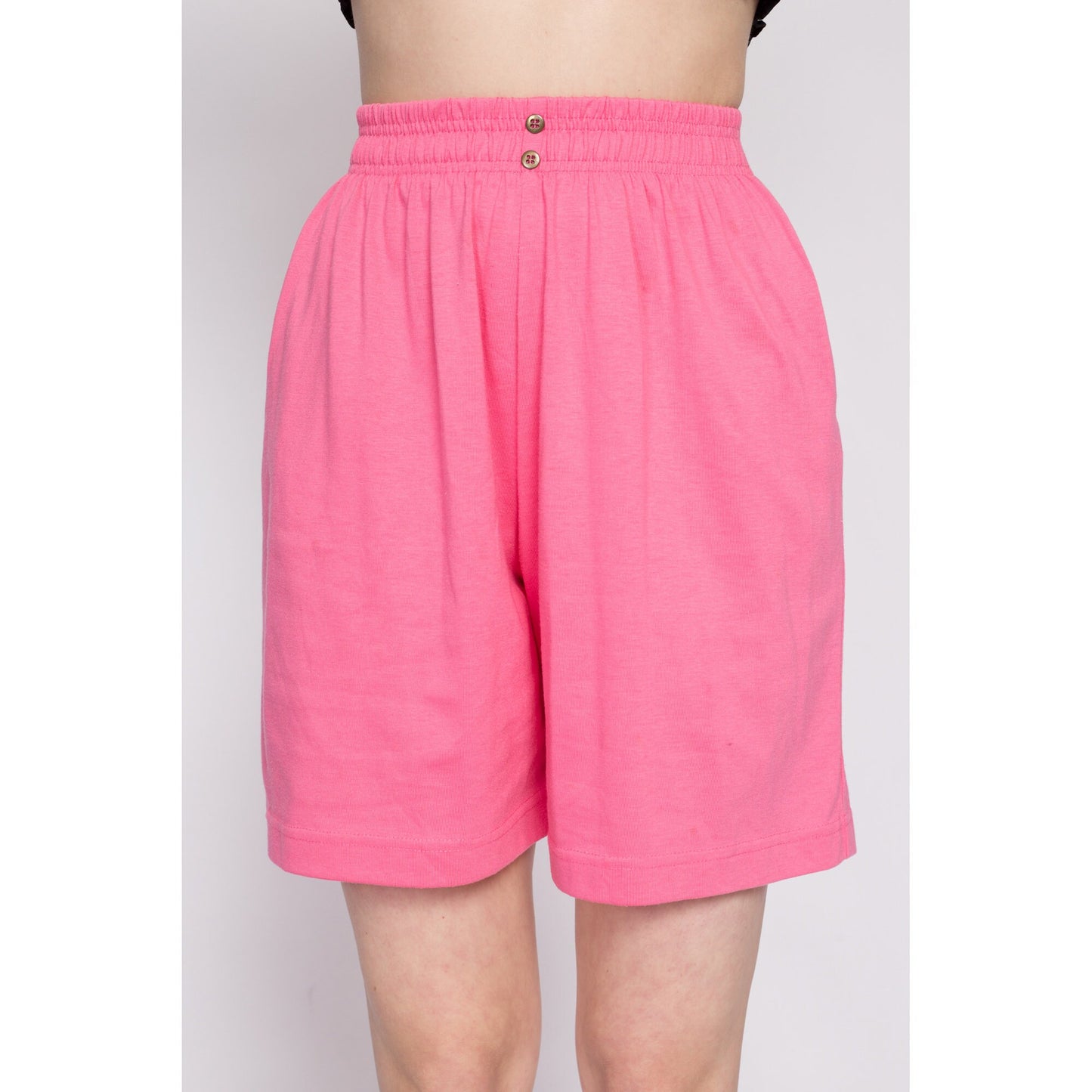 80s Pink Elastic Waist Shorts - Small to Medium | Vintage High Rise Wide Leg Causal Pocket Lounge Shorts