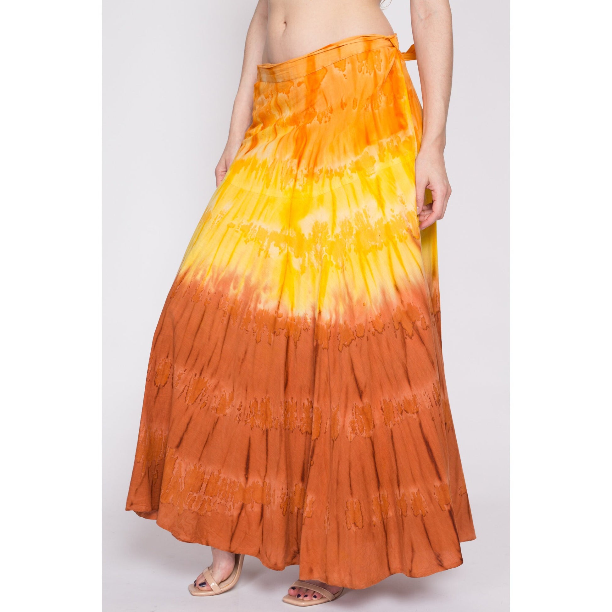 Vintage Boho Tie Dye Maxi Wrap Skirt - Large to XL | 90s Indian Cotton Hippie A Line Long Skirt