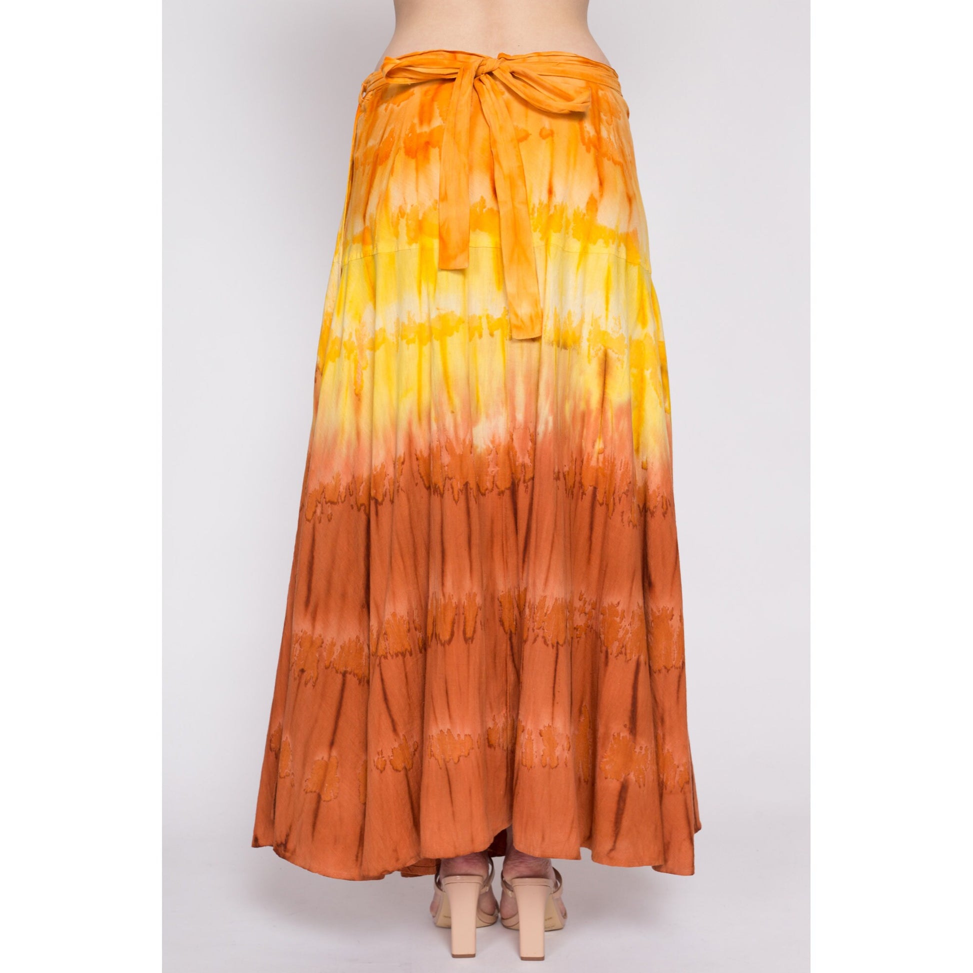 Vintage Boho Tie Dye Maxi Wrap Skirt - Large to XL | 90s Indian Cotton Hippie A Line Long Skirt