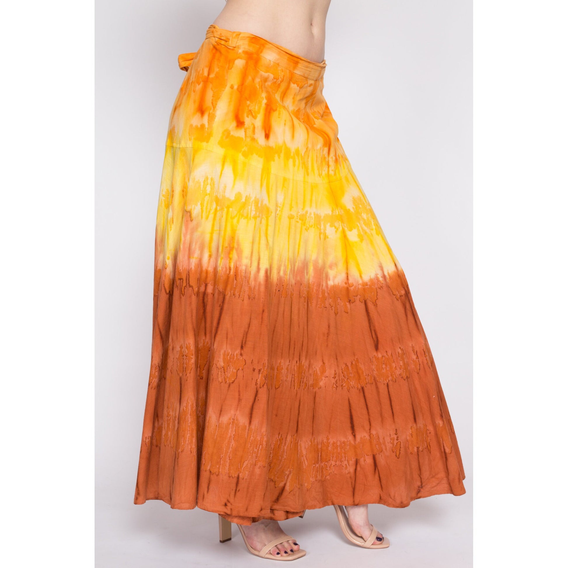 Vintage Boho Tie Dye Maxi Wrap Skirt - Large to XL | 90s Indian Cotton Hippie A Line Long Skirt