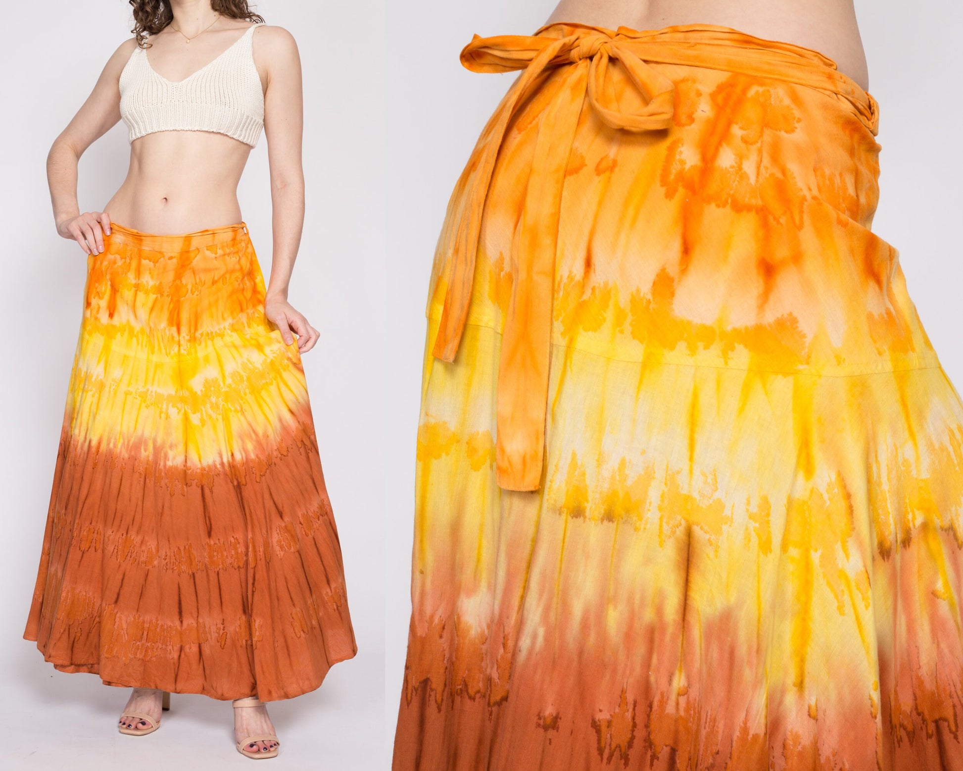 Vintage Boho Tie Dye Maxi Wrap Skirt - Large to XL | 90s Indian Cotton Hippie A Line Long Skirt