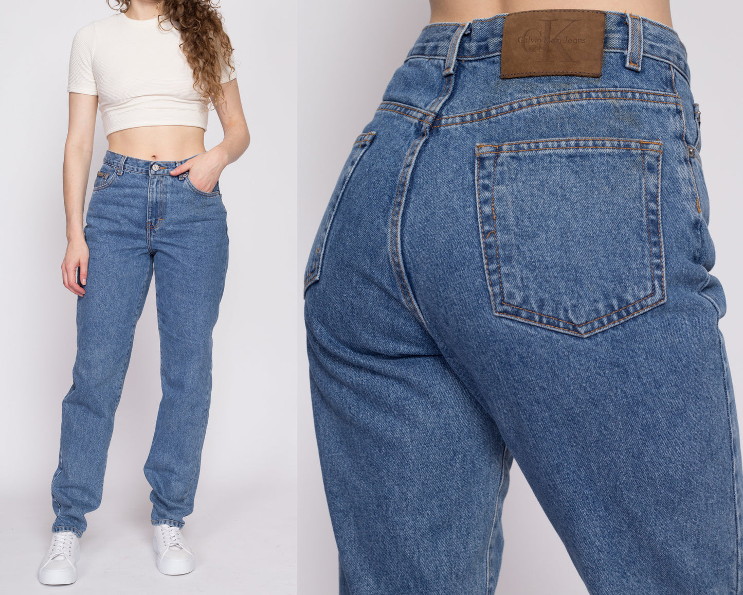 Vintage Calvin Klein High Waisted Mom Jeans - Medium, 29" | 90s Y2K CK Denim Tapered Leg Stonewashed Jeans
