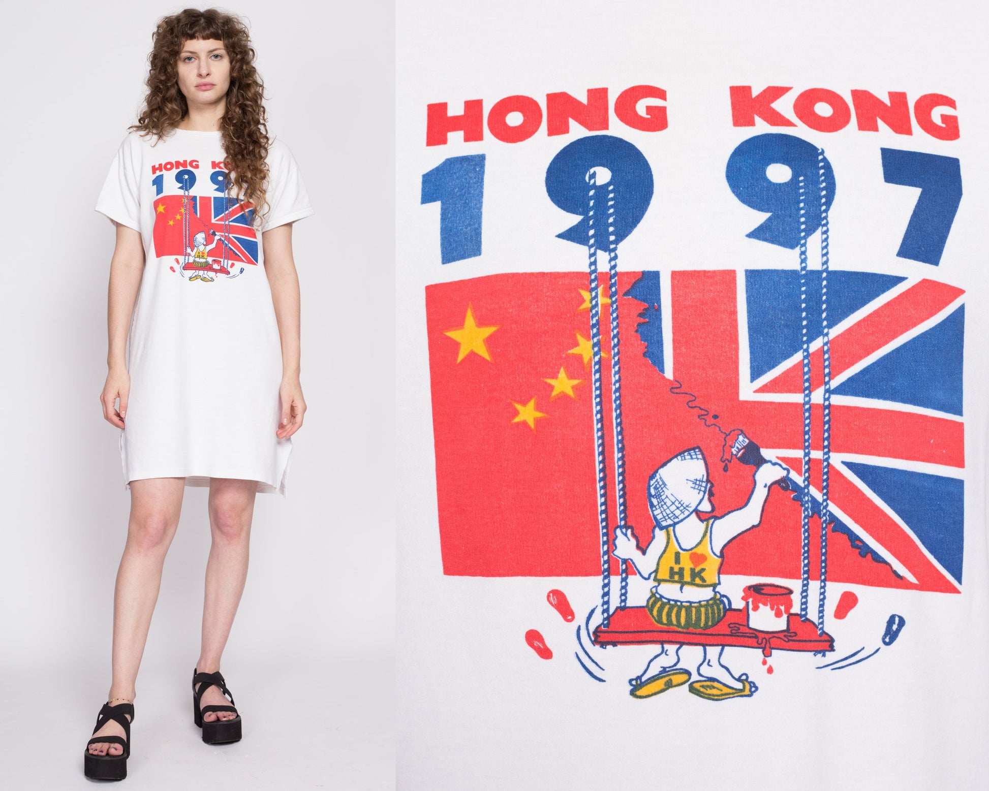 1997 Hong Kong Handover T Shirt Dress - One Size | Vintage 90s China Return Political Graphic Tee Sleep Shirt