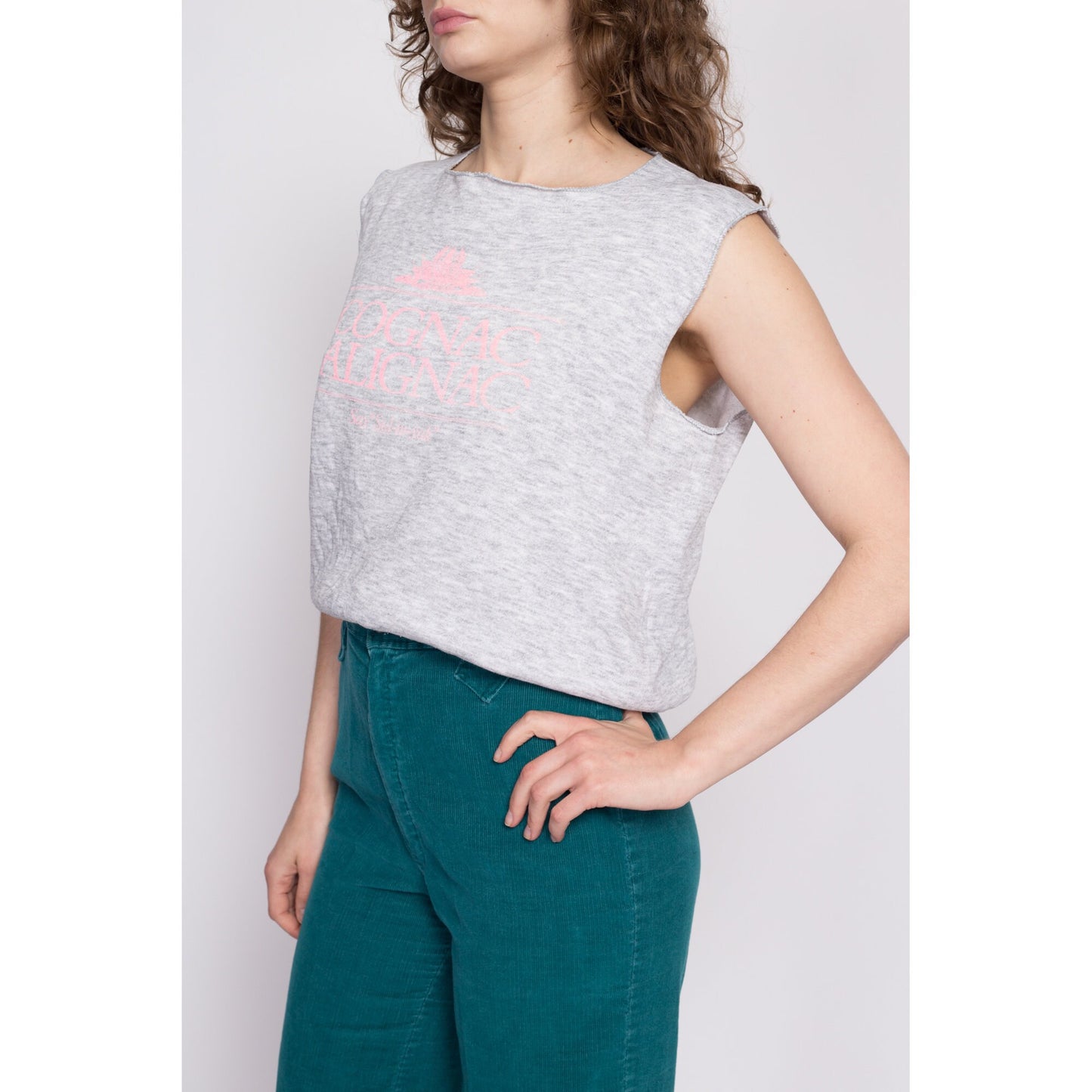 80s Cognac Salignac Sleeveless Sweatshirt Top - Large | Vintage Liquor Brand Graphic Muscle Tank