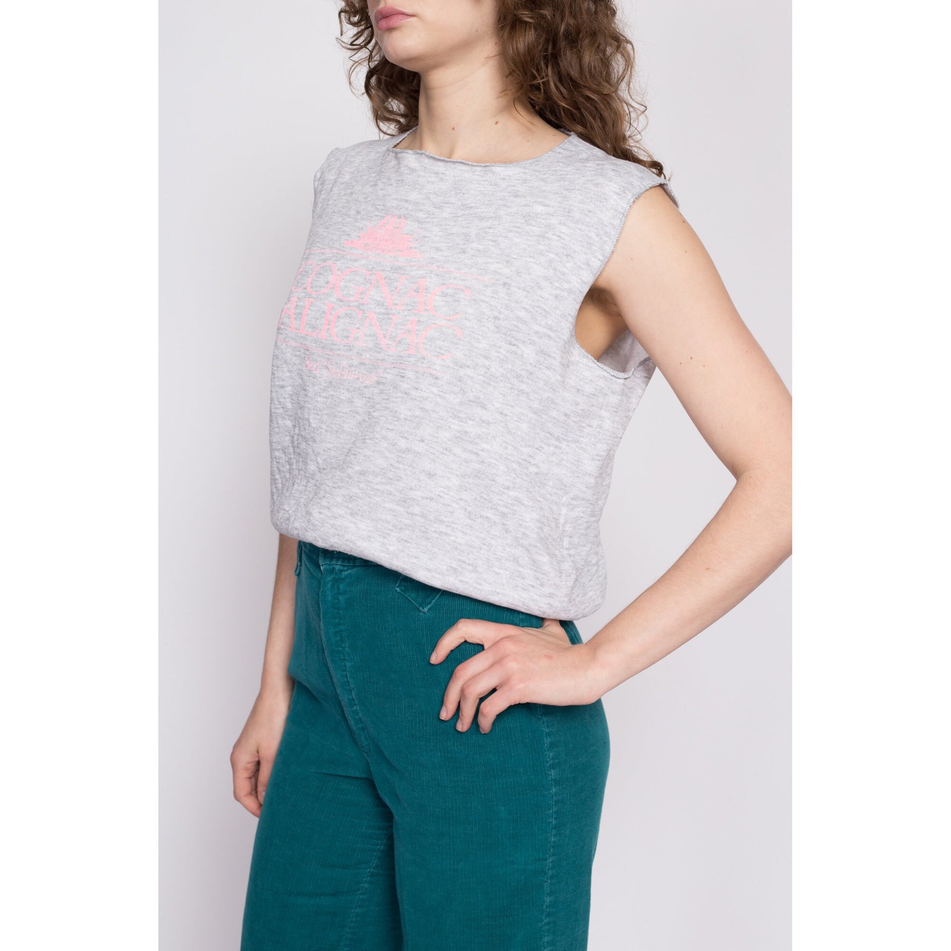 80s Cognac Salignac Sleeveless Sweatshirt Top - Large | Vintage Liquor Brand Graphic Muscle Tank