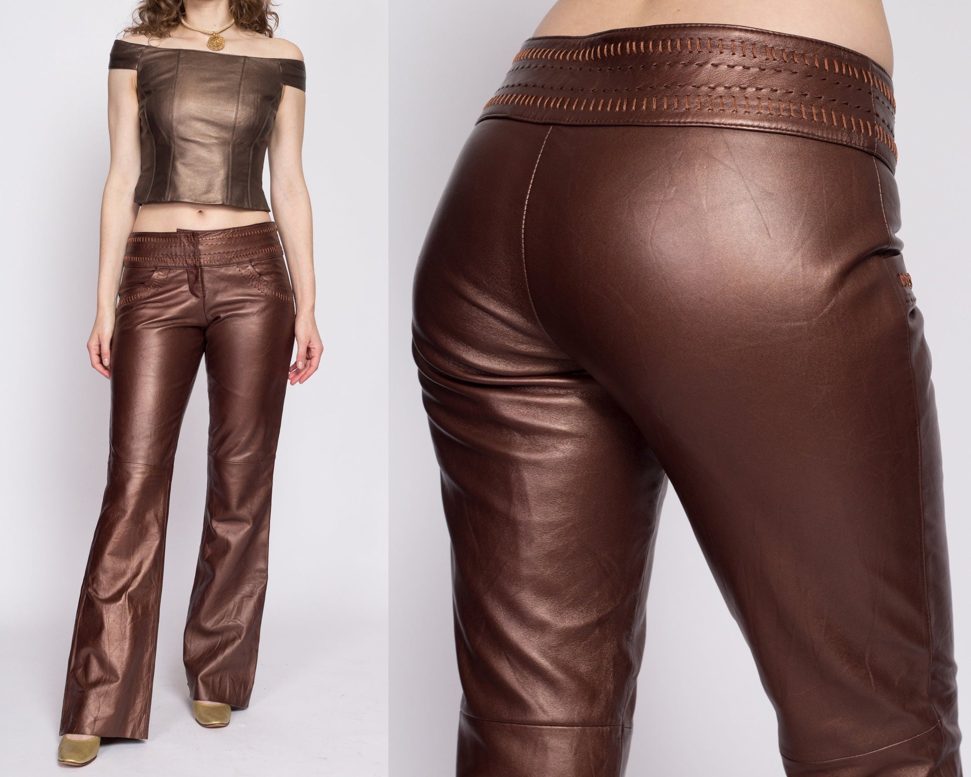 90s Y2K Cache Low Rise Leather Pants - Medium