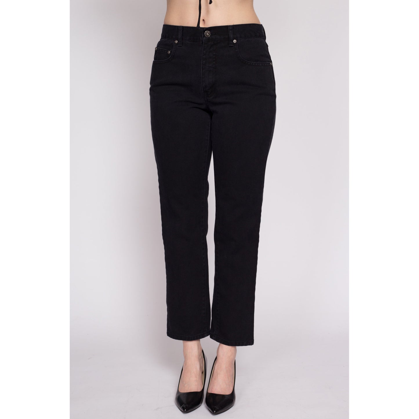 90s LA Blues Black Denim Jeans - Petite Medium, 29" | Vintage Mid High Rise Tapered Leg Mom Jeans