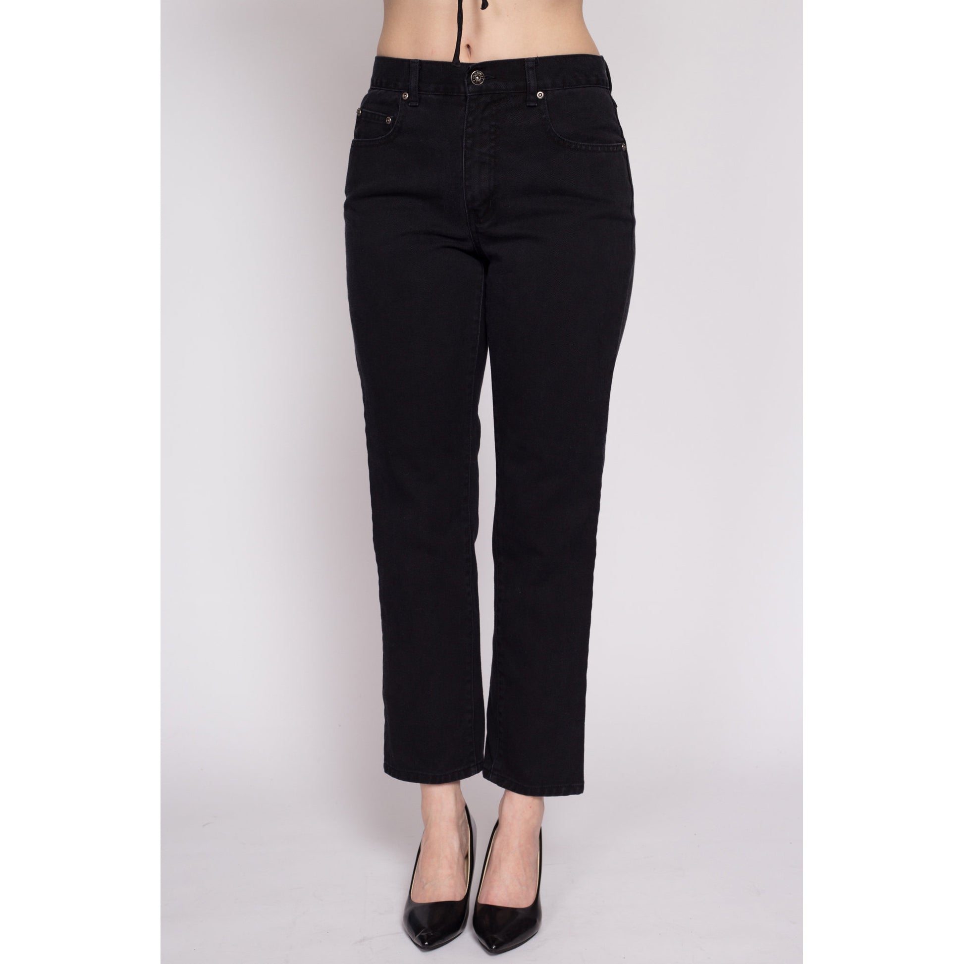 90s LA Blues Black Denim Jeans - Petite Medium, 29" | Vintage Mid High Rise Tapered Leg Mom Jeans
