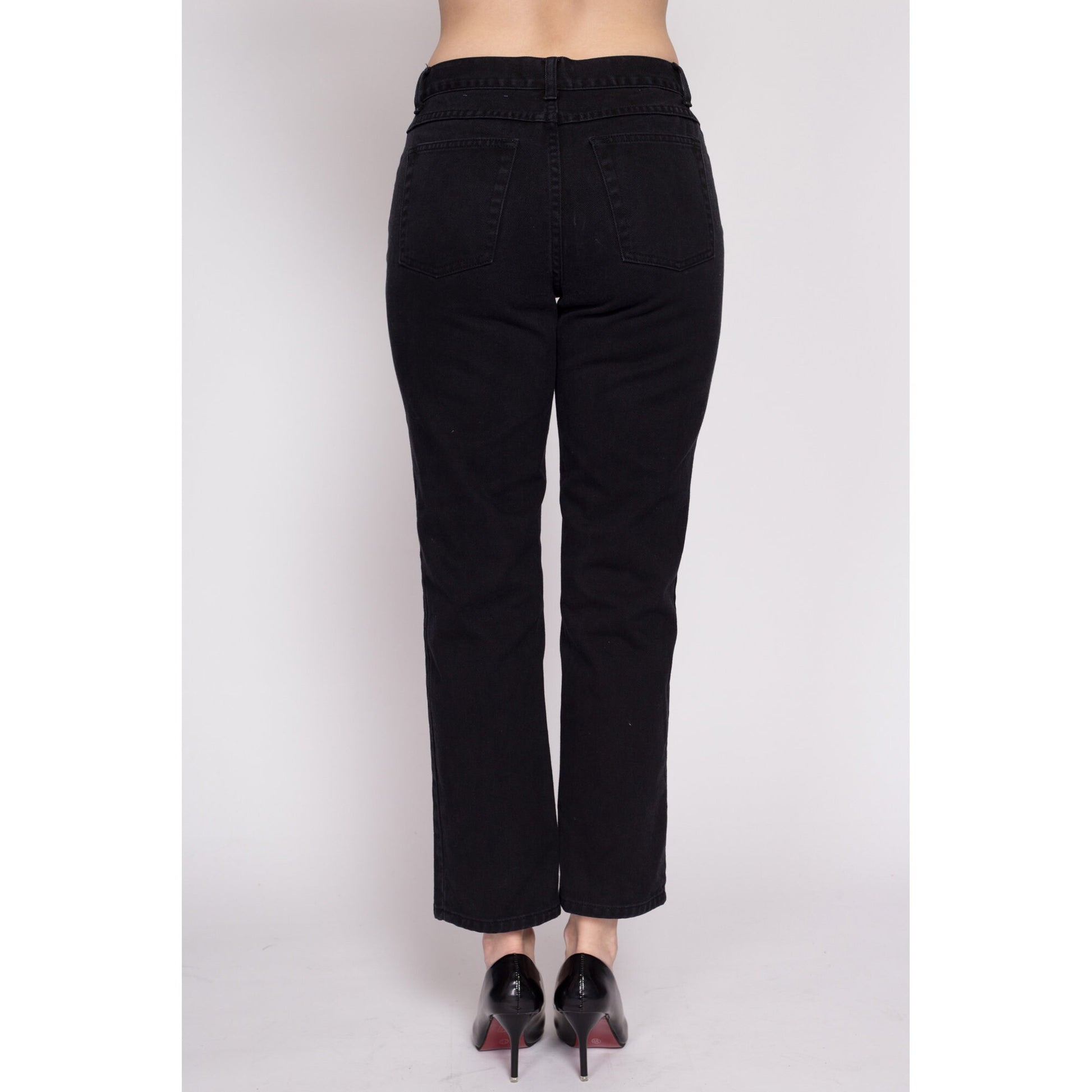 90s LA Blues Black Denim Jeans - Petite Medium, 29" | Vintage Mid High Rise Tapered Leg Mom Jeans