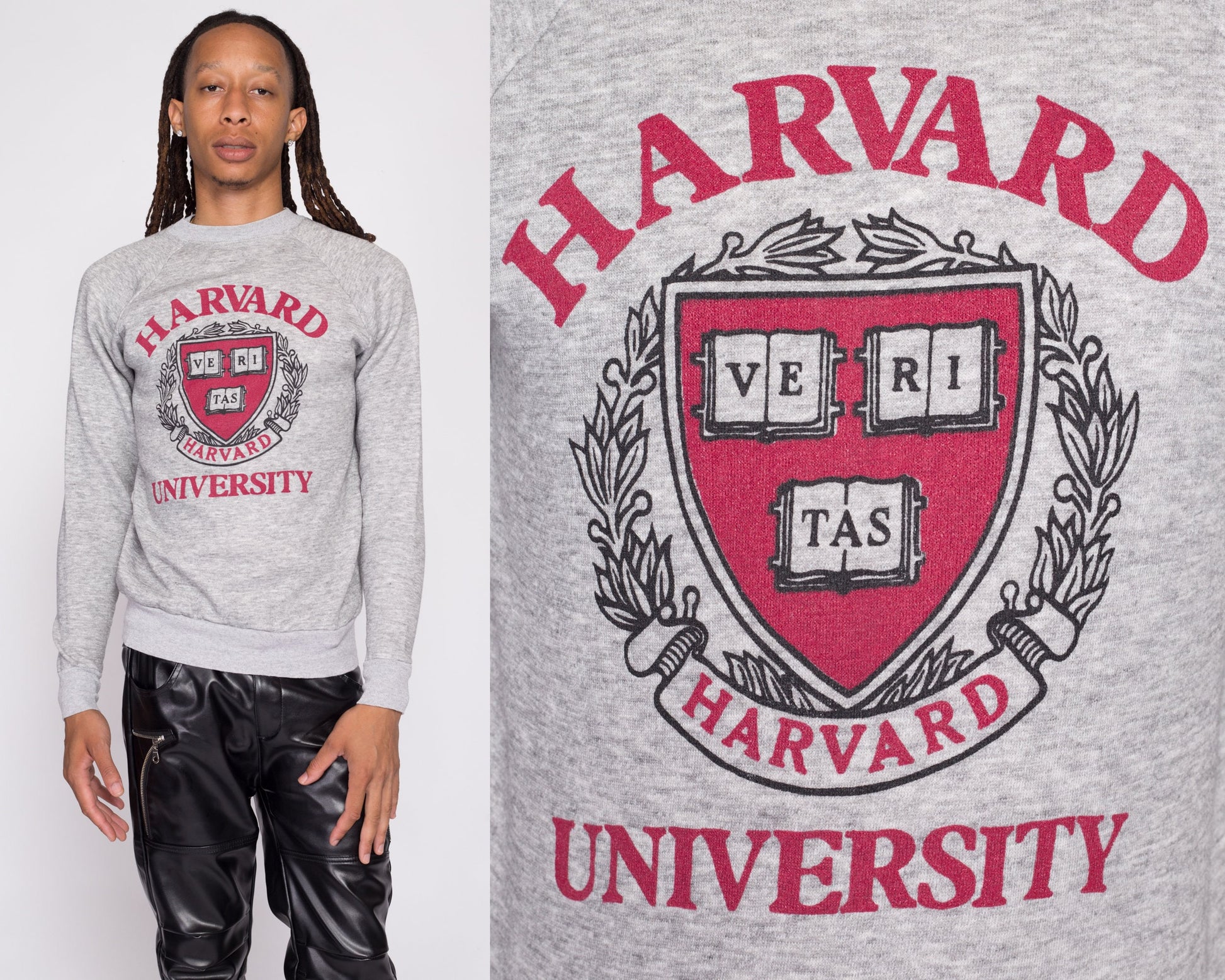 80s Harvard University Sweatshirt - Men's Small to Medium | Vintage Big Logo Raglan Sleeve Heather Gray Collegiate Crew Neck Pullover