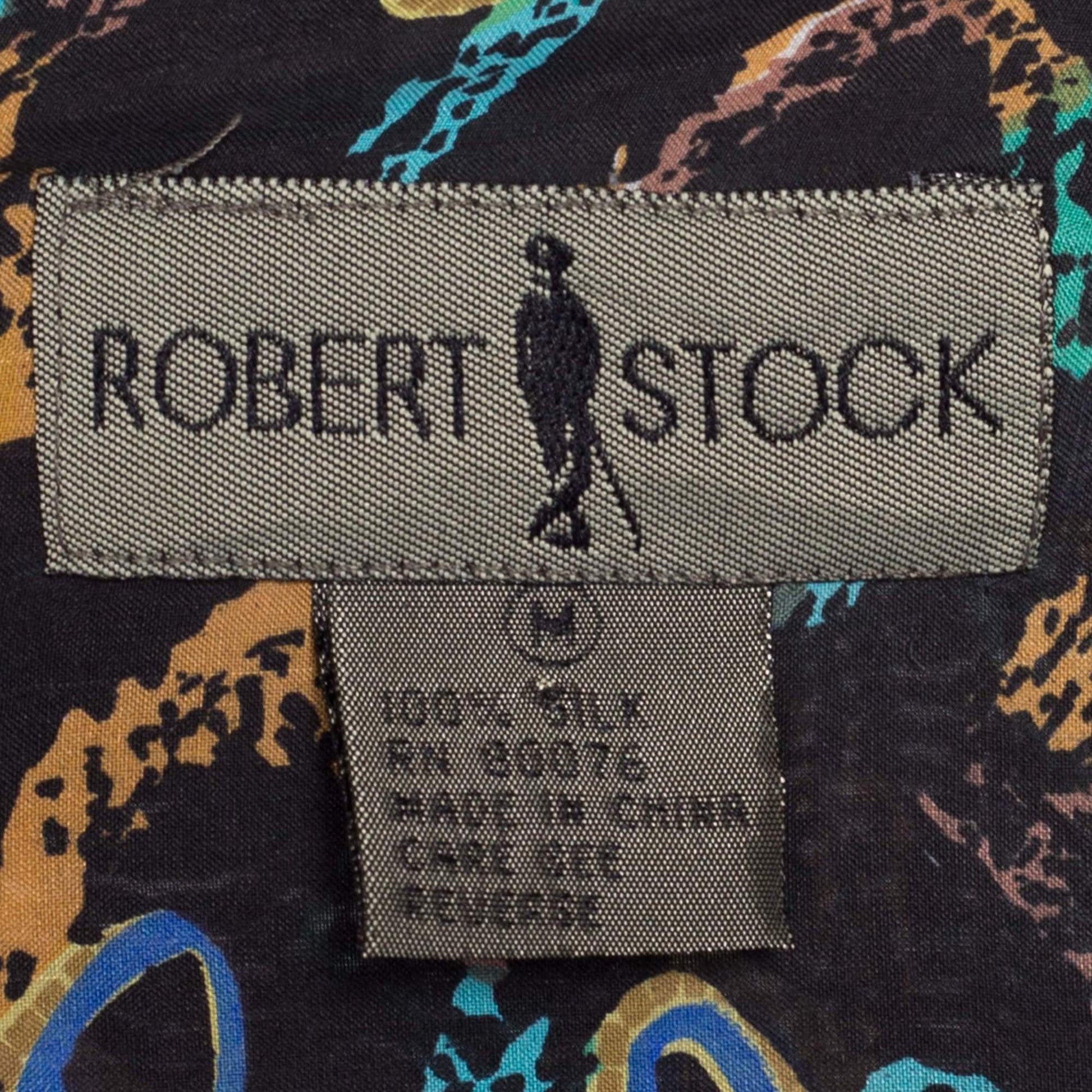 90s Silk Abstract Chain Print Shirt - Men's Medium | Vintage Robert Stock Long Sleeve Button Up Collared Top
