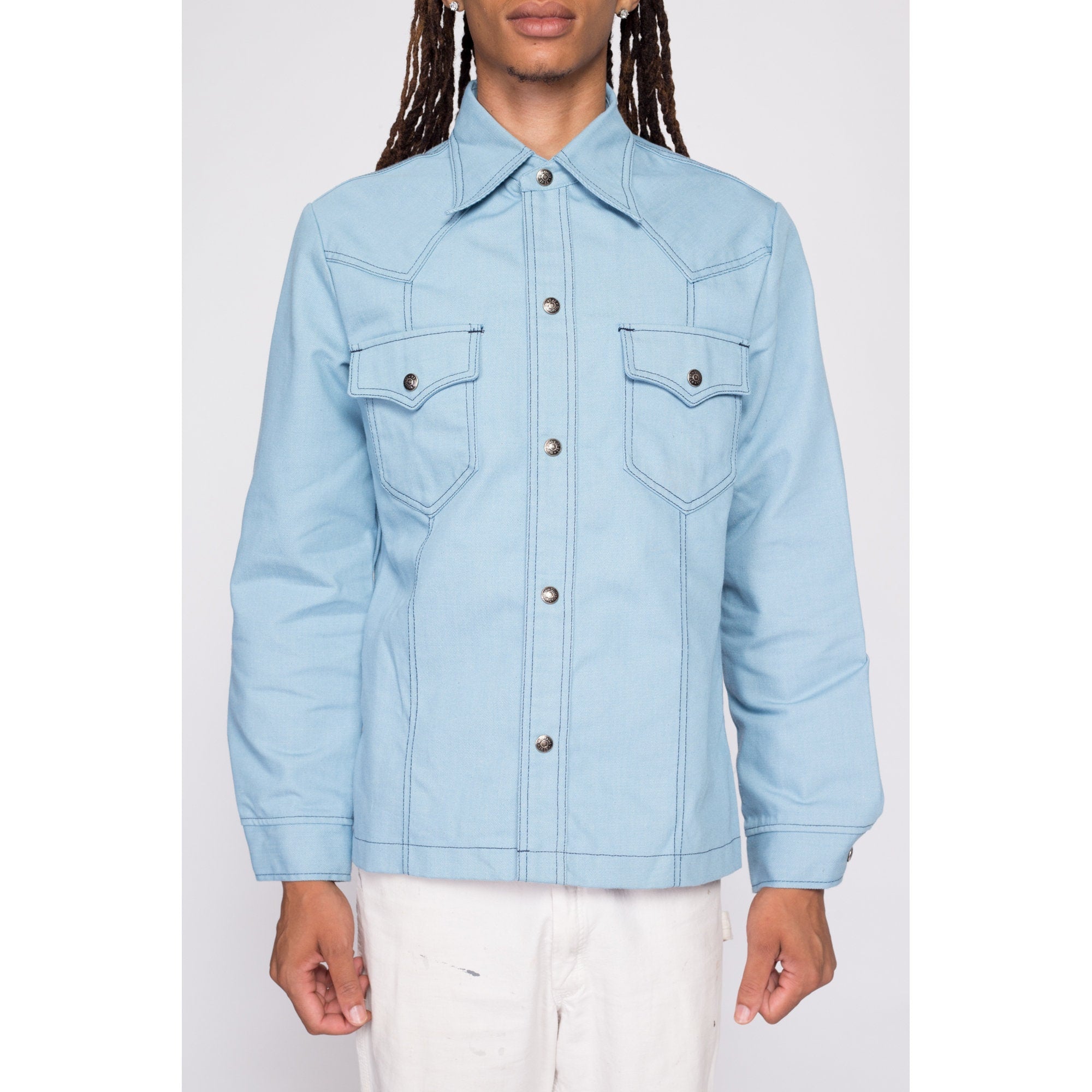 70s Light Blue Shirt Jacket - Men's Medium – Flying Apple Vintage